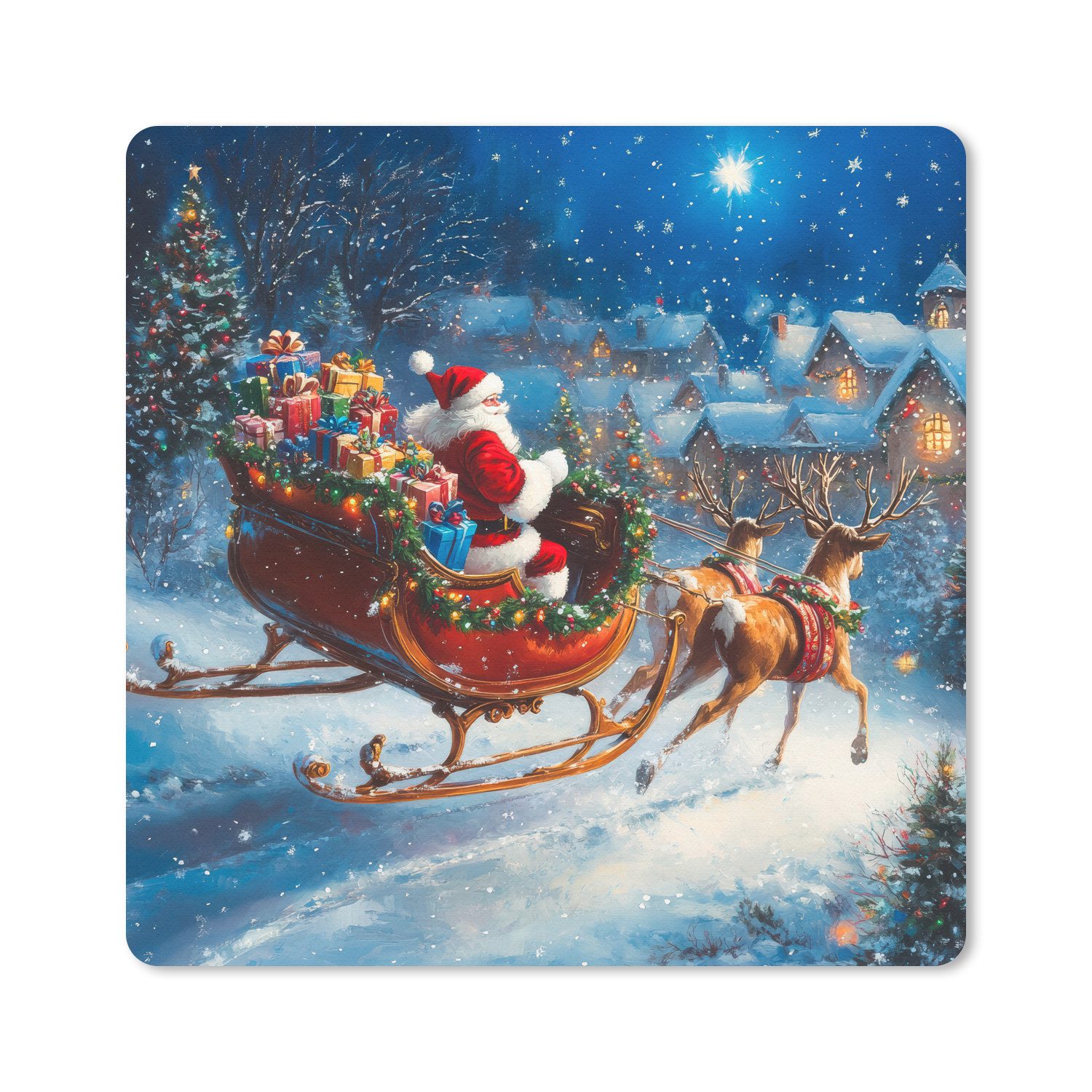 MuchoWow Mauspad Weihnachtsmann - Rentier - Weihnachten - Schnee (1-St), Mauspad, Büro Zubehör, Dekoration, Desk Mat, 30x30 cm