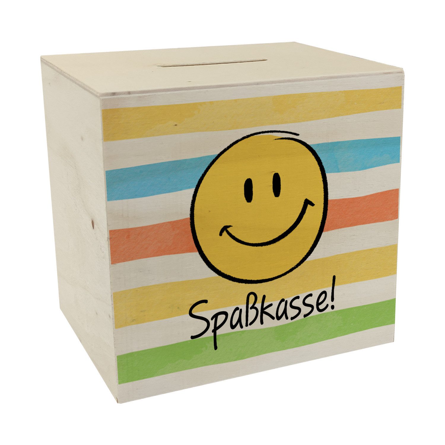 Spardose Emoticon Spardose aus Holz mit Spruch Spaßkasse