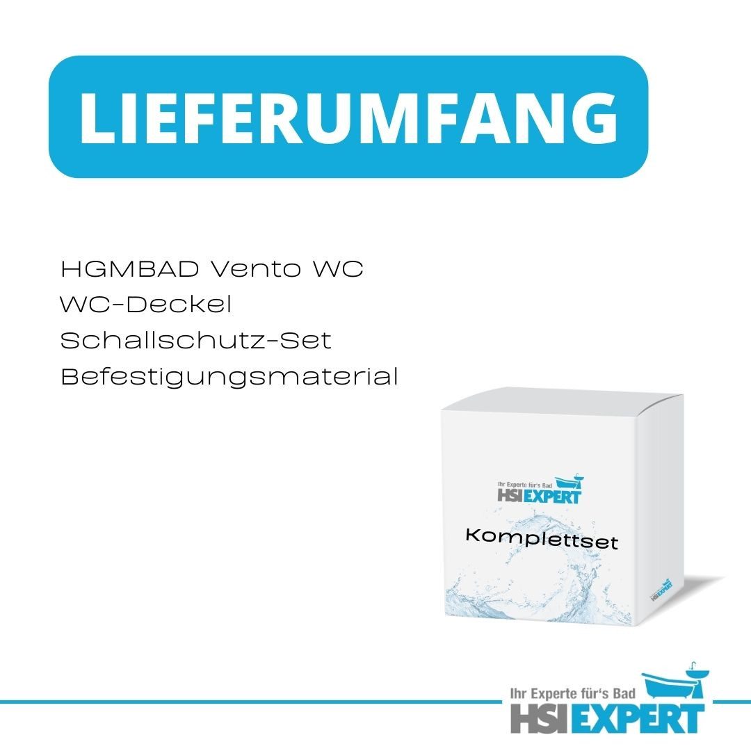 HGMBAD Tiefspül-WC Vento WC spülrandlos WC Sitz Absenkautomatik Set, Abgang waagerecht