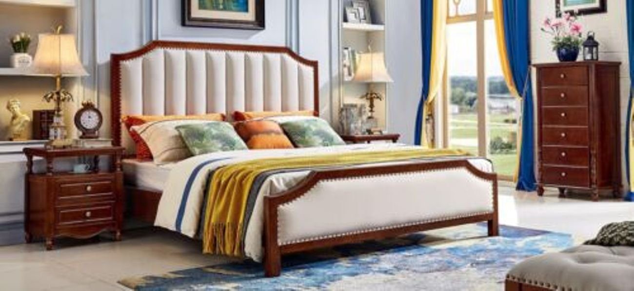 JVmoebel Bett, Luxus Schlafzimmer Holz Polster Bett Bettrahmen Möbel Doppelbett
