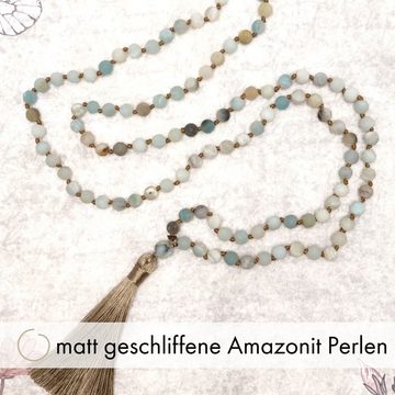 BENAVA Perlenkette Mala Kette 108 Perlen - Amazonit Türkis, Handgemacht