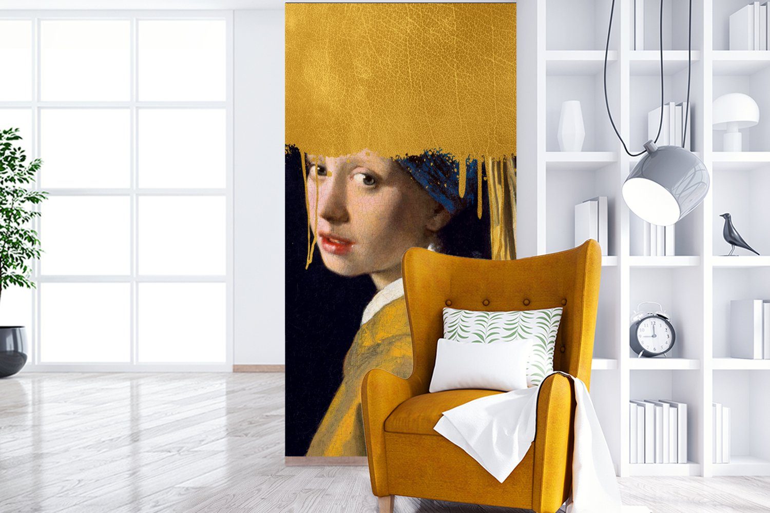 MuchoWow Fototapete Mädchen Vliestapete Schlafzimmer St), bedruckt, Gold für Küche, mit - einem Wohnzimmer Matt, (2 Perlenohrring Fototapete Vermeer, 