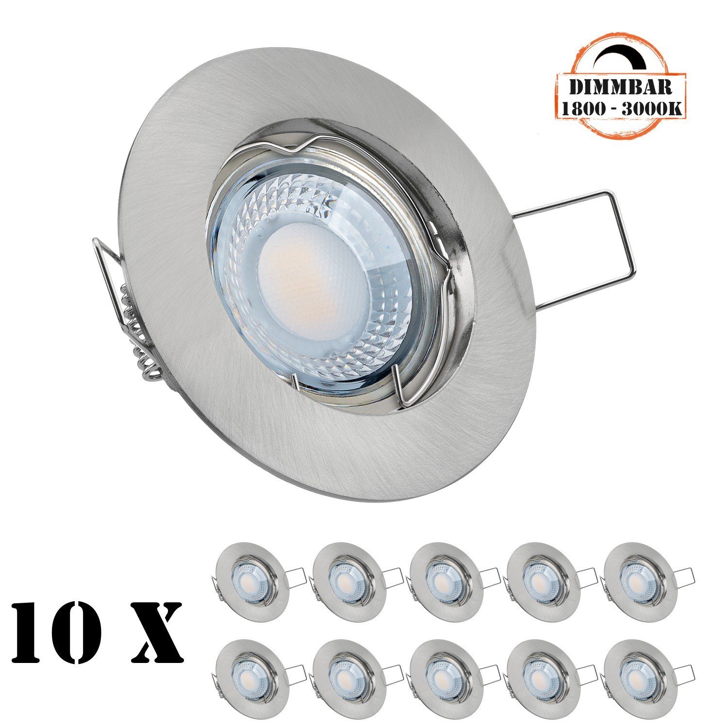 LEDANDO LED Einbaustrahler flach in Set extra LED gebürste edelstahl Einbaustrahler / silber 10er