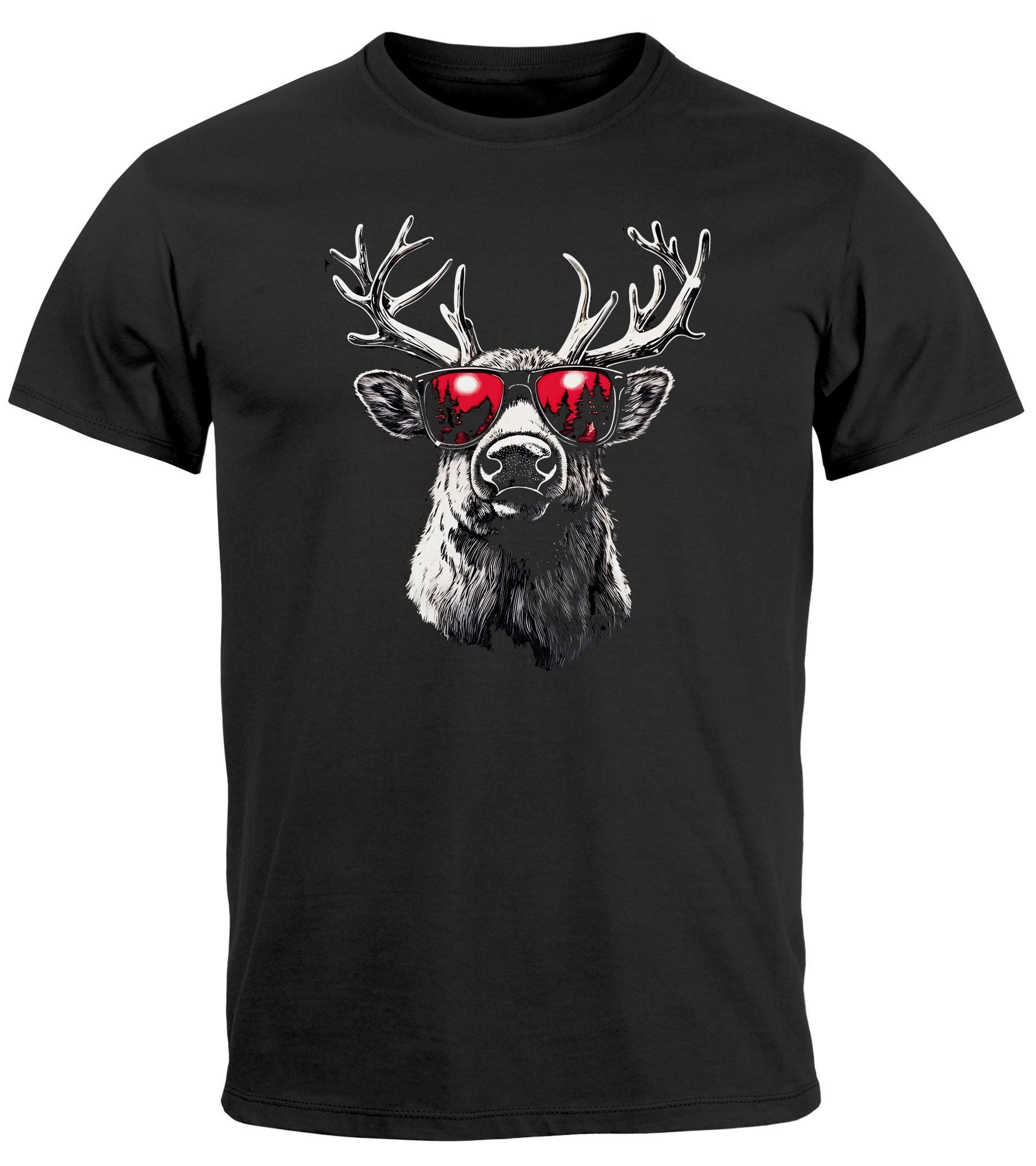 Print-Shirt Herren T-Shirt Weihnachten Aufdruck Rentier Hirsch mit Sonnenbrille