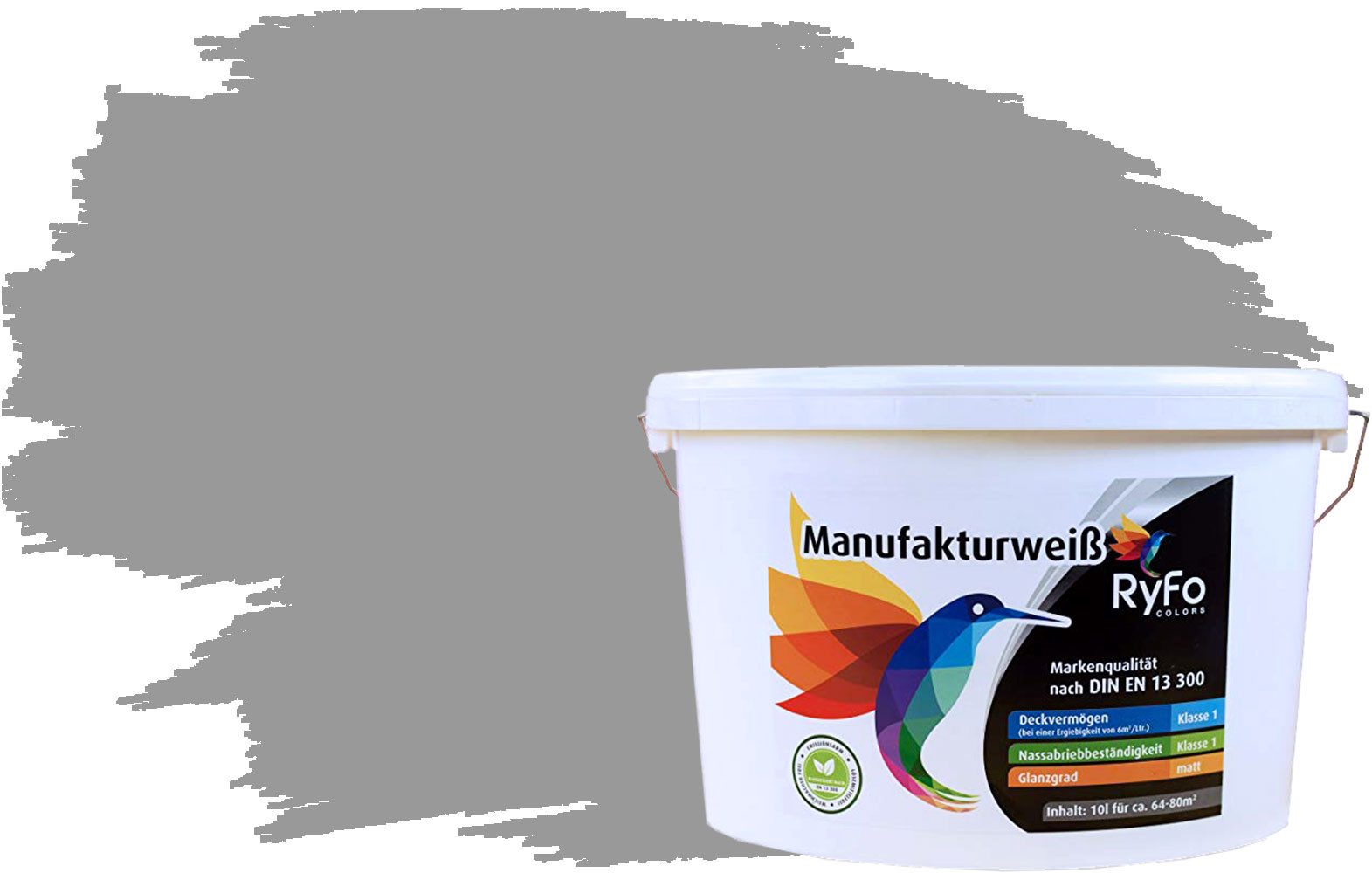 RyFo Colors Wand- und Deckenfarbe Manufakturweiß Grautöne,1 L reicht für ca. 8 m², Deckkraft-/Nassabriebklasse 1, matt, atmungsaktiv, für Innenräume