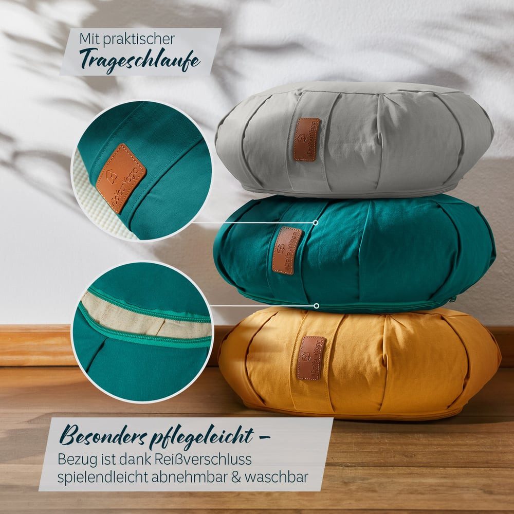 #DoYourYoga Yoga Bolster Zafu Halbmondkissen Ganesh, 100% Baumwolle Bio Bioweizenschalenfüllung 45x30x14 Yoga Meditation