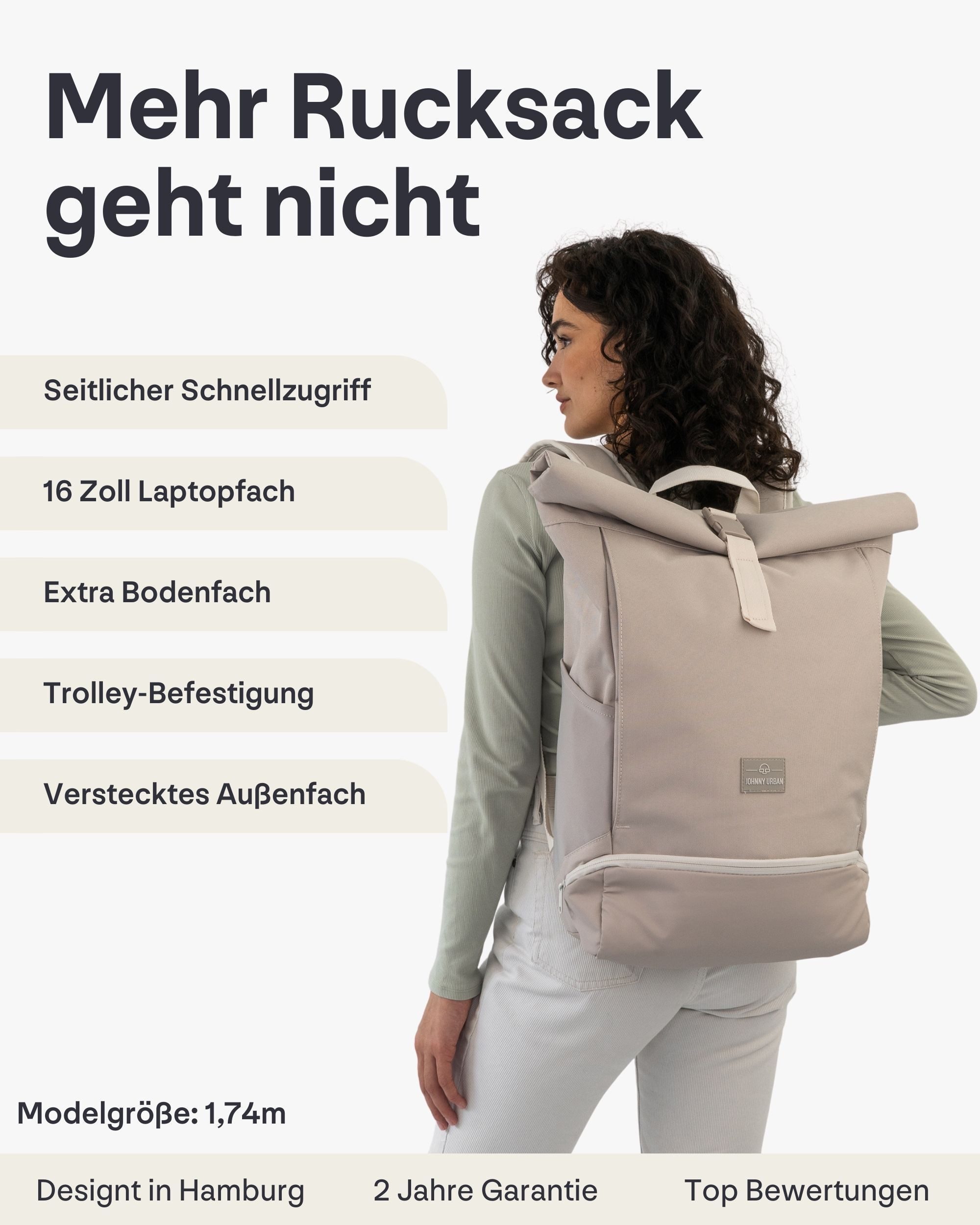 Johnny Urban Cityrucksack Allen Large Rolltop mit Laptopfach (1-tlg), Wasserabweisend