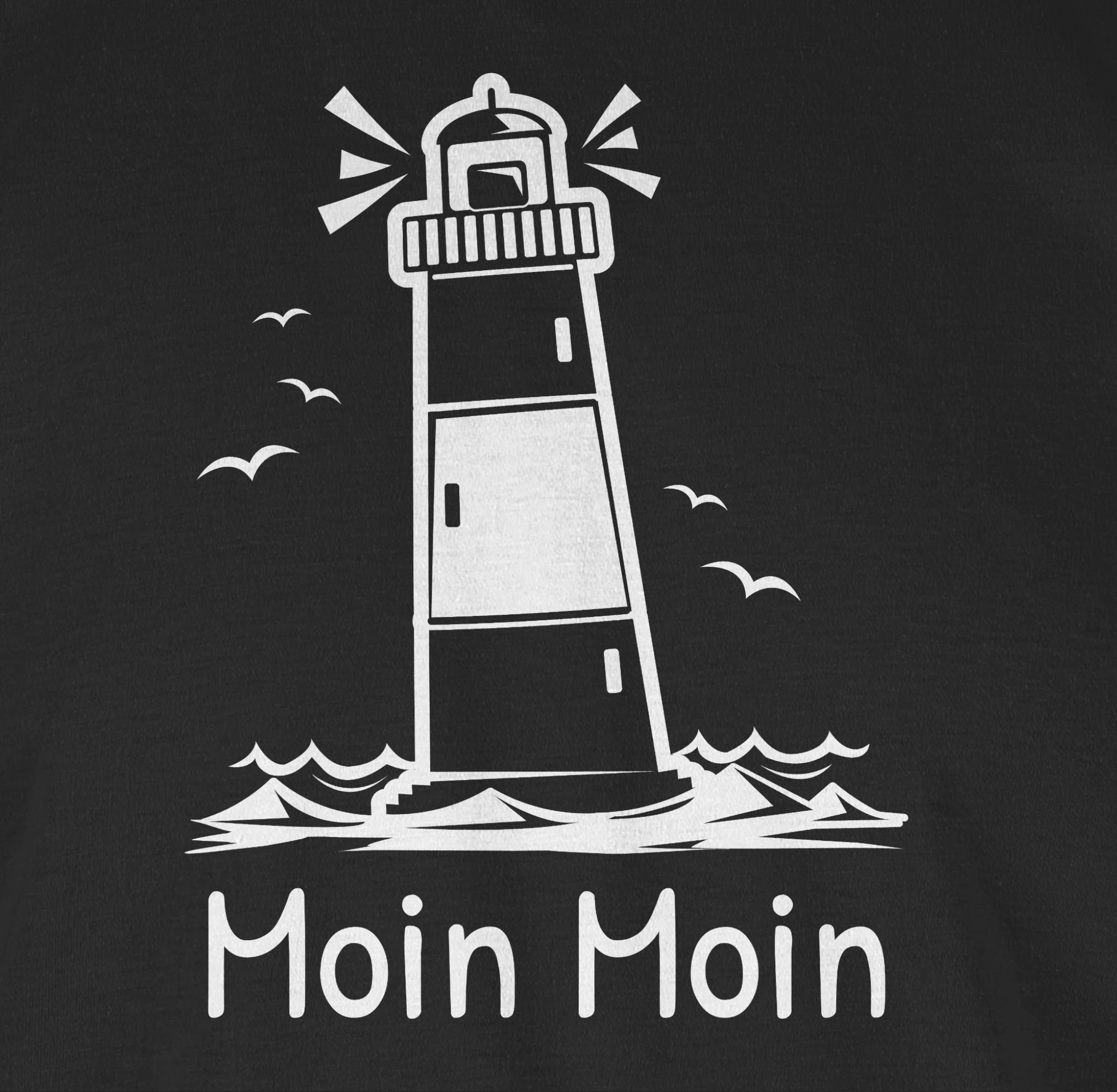 Schwarz Sprüche Moin Moin Shirtracer T-Shirt - Statement Leuchtturm 01