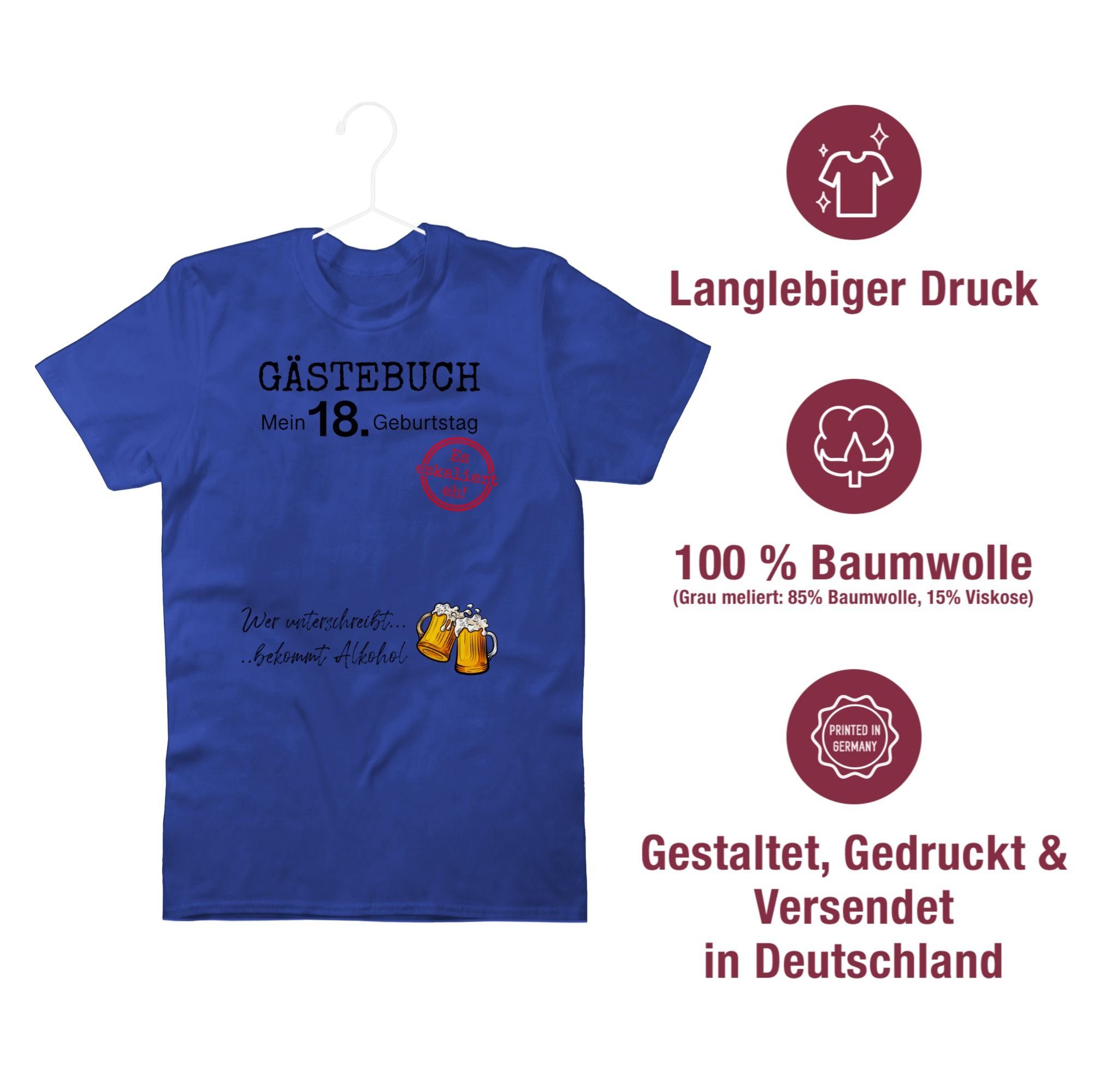 18. Shirtracer 18. Geburtstag Royalblau Gästebuch T-Shirt 3 Geburtstag