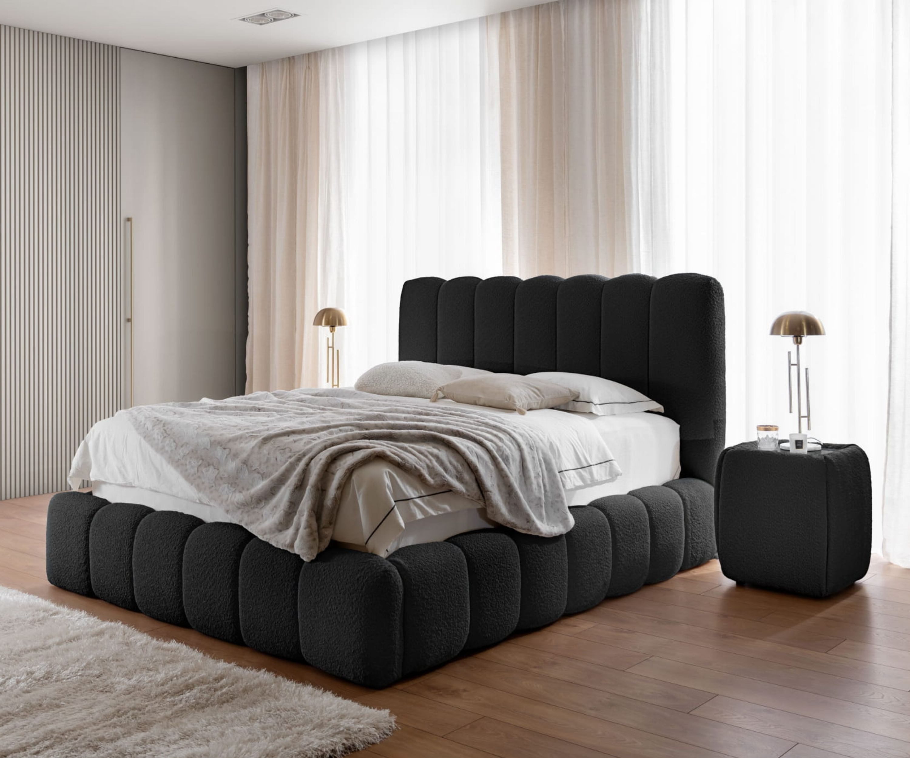 AN FURNITURE STORE Polsterbett KLOE - Bett mit Bettkasten und gepolstertem Kopfteil - Doppelbett (Jugendbett, mit dem gesteppten Kopfteil), Metallrahmen mit 34 Holzlatten, 1000 N Gasdruckfedern, ohne Matratze