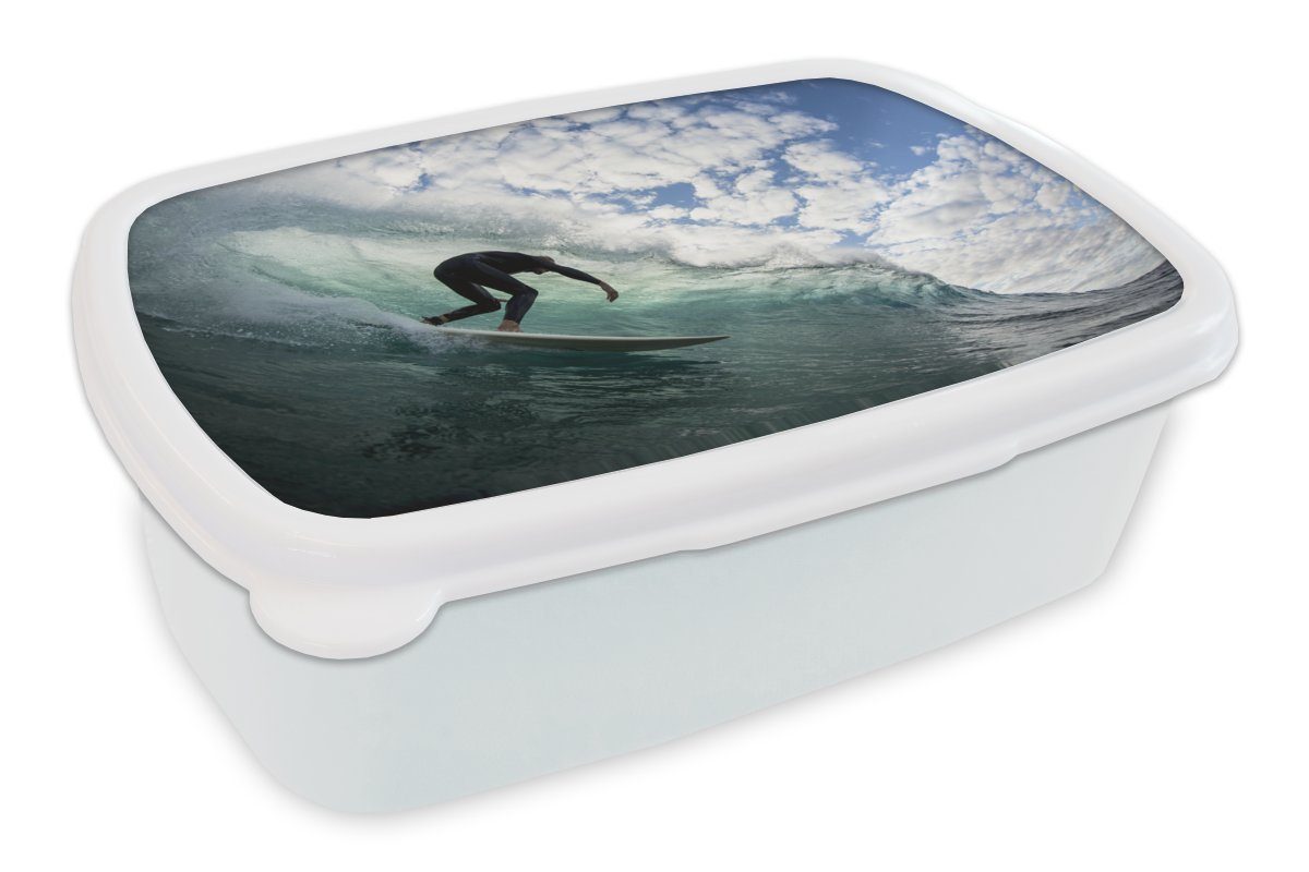 MuchoWow Lunchbox Surfer auf Wellen, Kunststoff, (2-tlg), Brotbox für Kinder und Erwachsene, Brotdose, für Jungs und Mädchen weiß