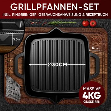 Susani Grillpfanne GUSSKÖNIG Gusseisenpfanne - 30cm Grillpfanne für alle Hitzearten