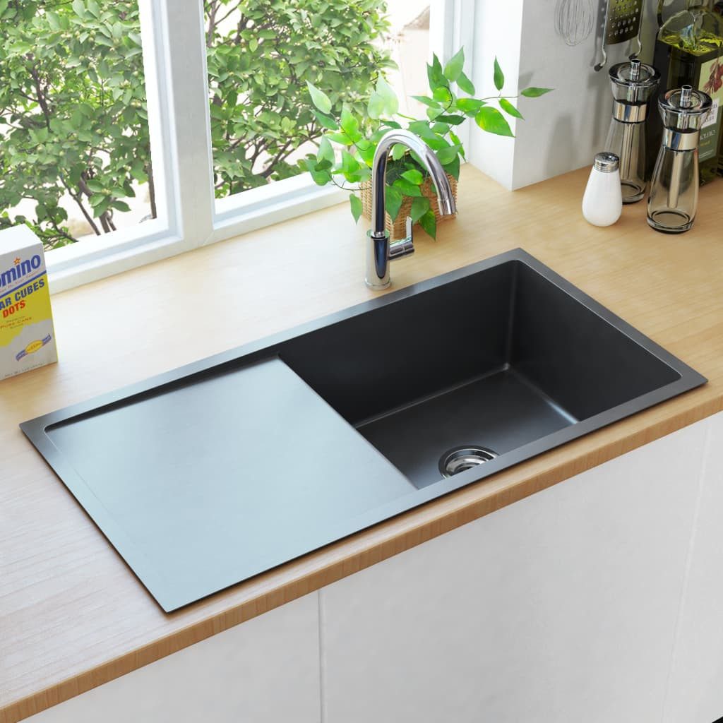 vidaXL Küchenspüle 87 x 44 x 20 cm ein Becken Abtropfflche Küche Spülbecken Massive Ein, 87/44 cm