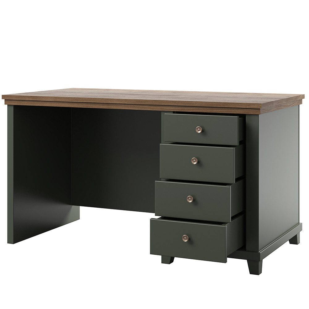 Lomadox Schreibtisch EPSOM-83, 140 cm breite, in grün mit Eiche, 4 Schublad günstig online kaufen