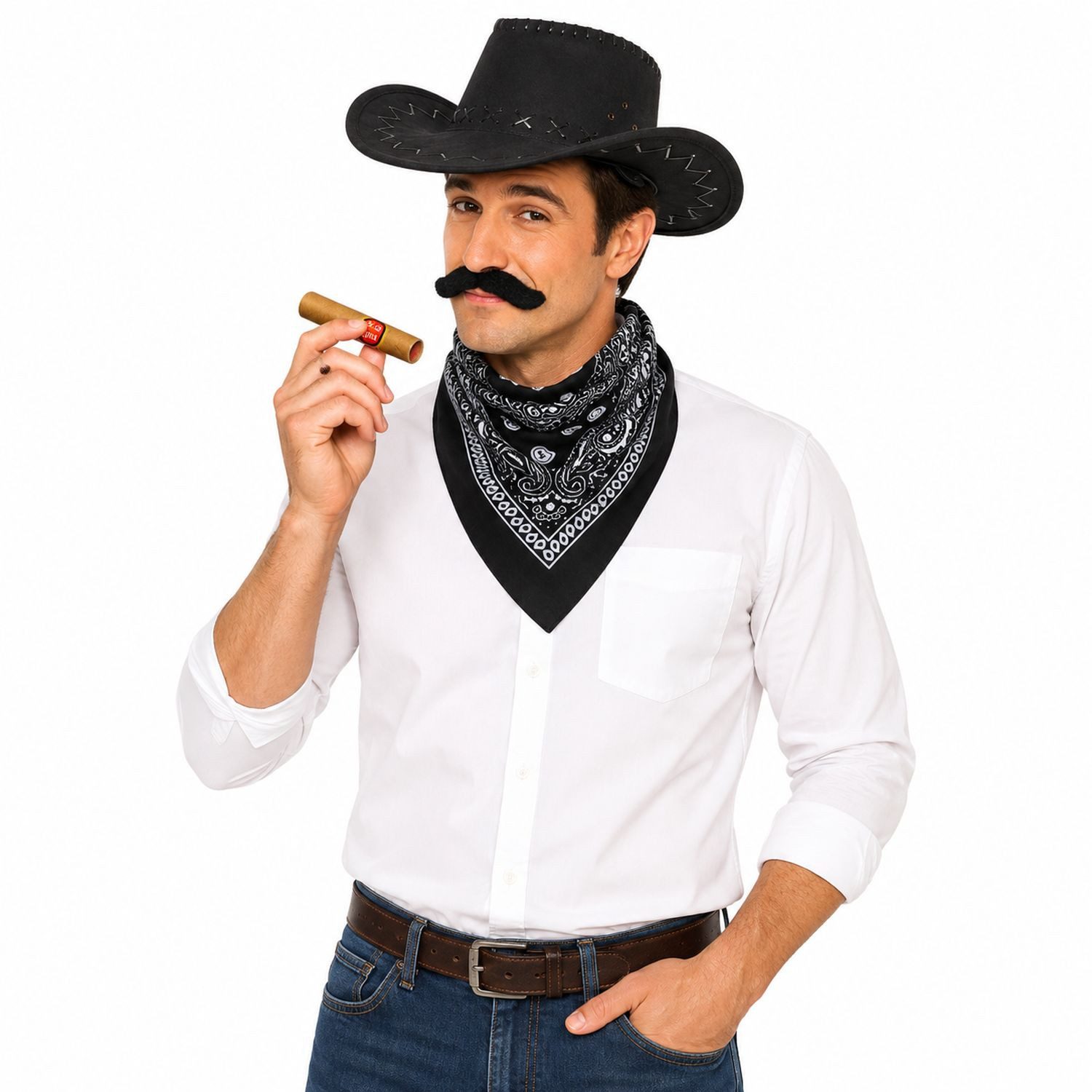 Das Kostümland Kostüm Cowboy Kostümset für Erwachsene 9-tlg. - Schwarz