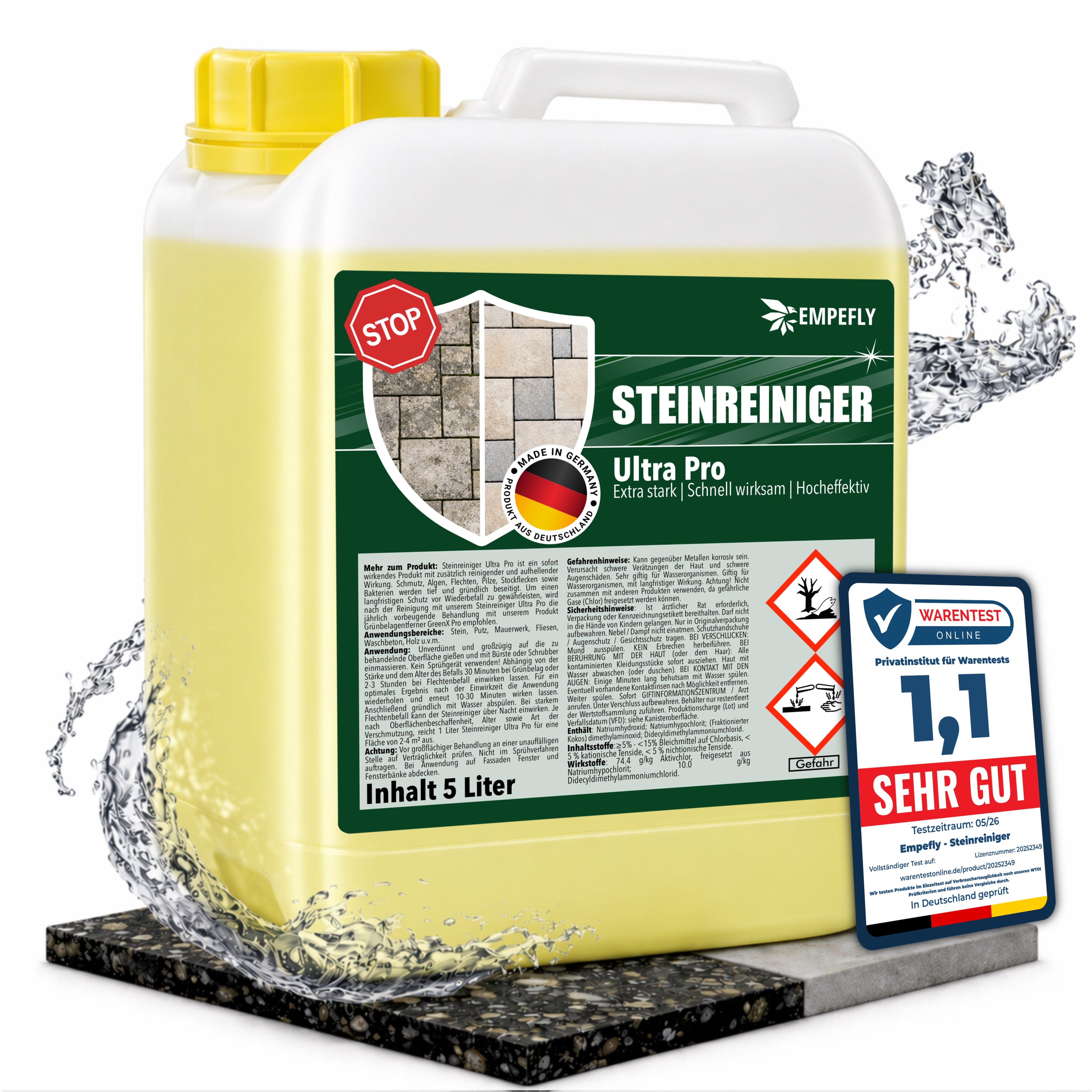Empefly Steinreiniger Ultra Pro 1000 ml – Steinreiniger für Außenflächen Grünbelagentferner (Einzelartikel, [- Steinreiniger Intensiv für außen)