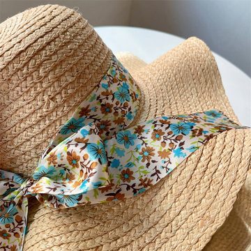 AUKUU Sonnenhut Frühling Frühling und Sommer gewellter Rand Strohhut für Damen im Sommer große Krempe Sonnenschutz Strandhut