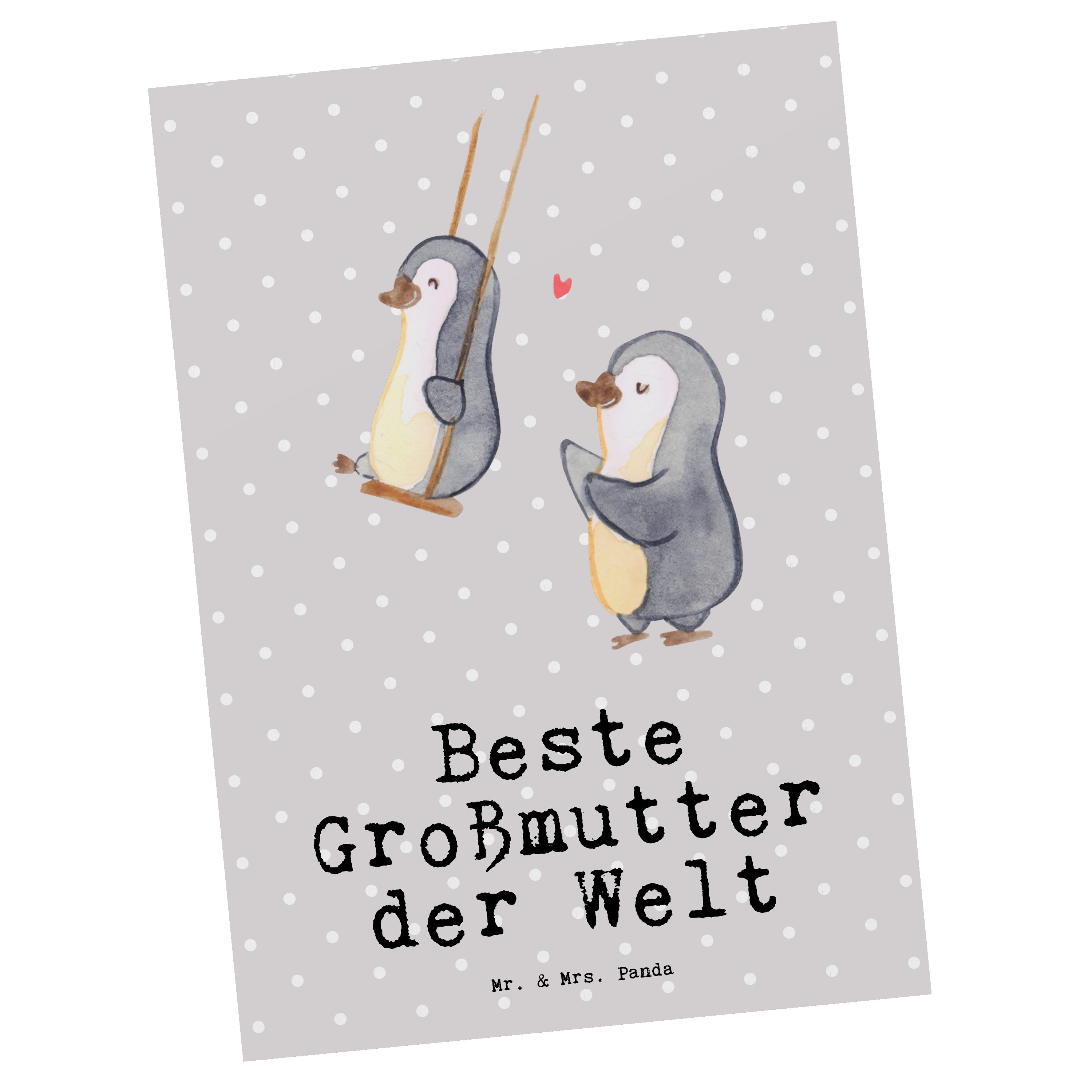 Mr. & Mrs. Panda Postkarte Pinguin Beste Großmutter der Welt - Grau Pastell - Geschenk, Omi, Gro