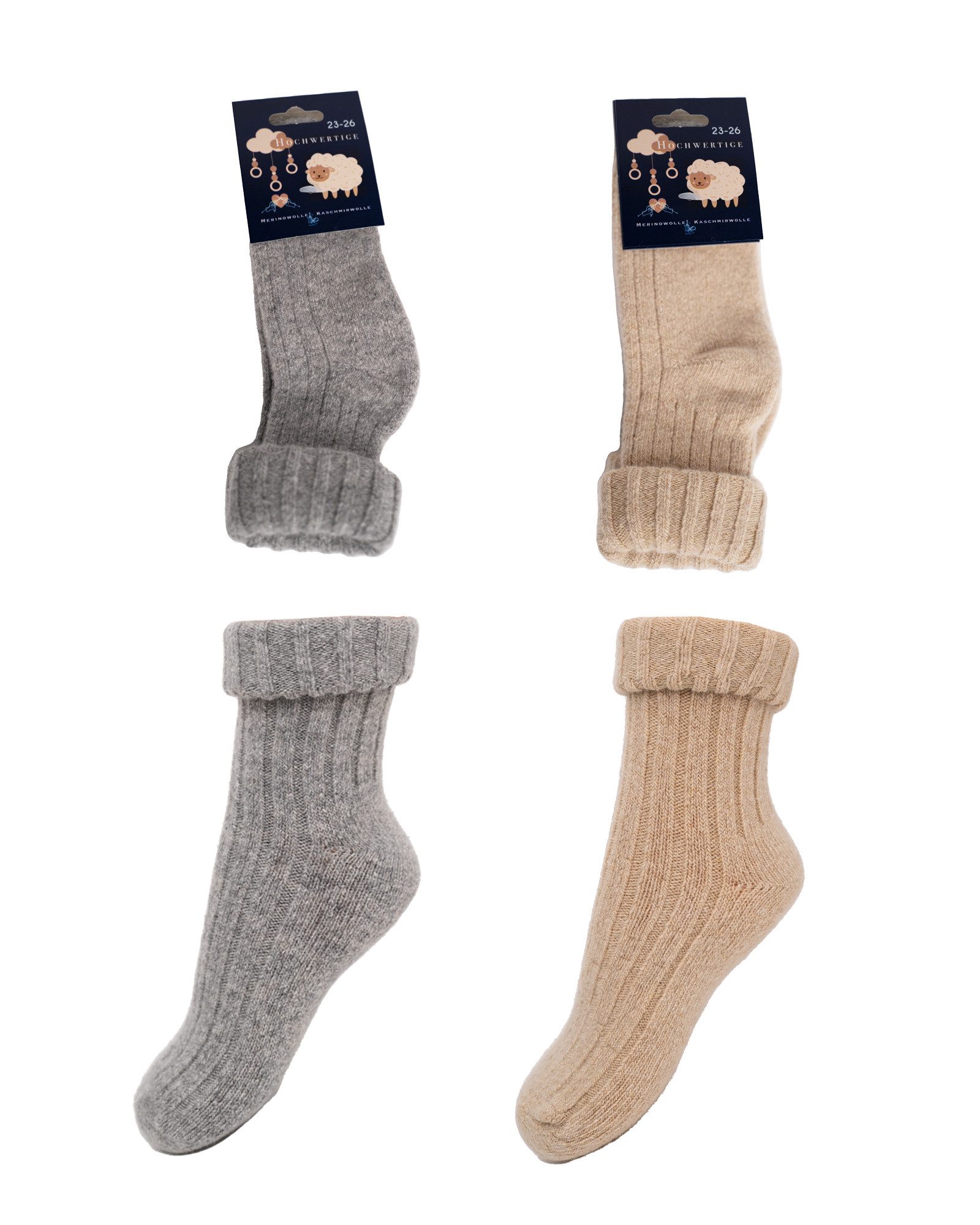 HomeOfSocks Umschlagsocken Baby Wollsocken Merino Kaschmir, Umschlagsocke Extra weich im 2er Pack Beige und Grau