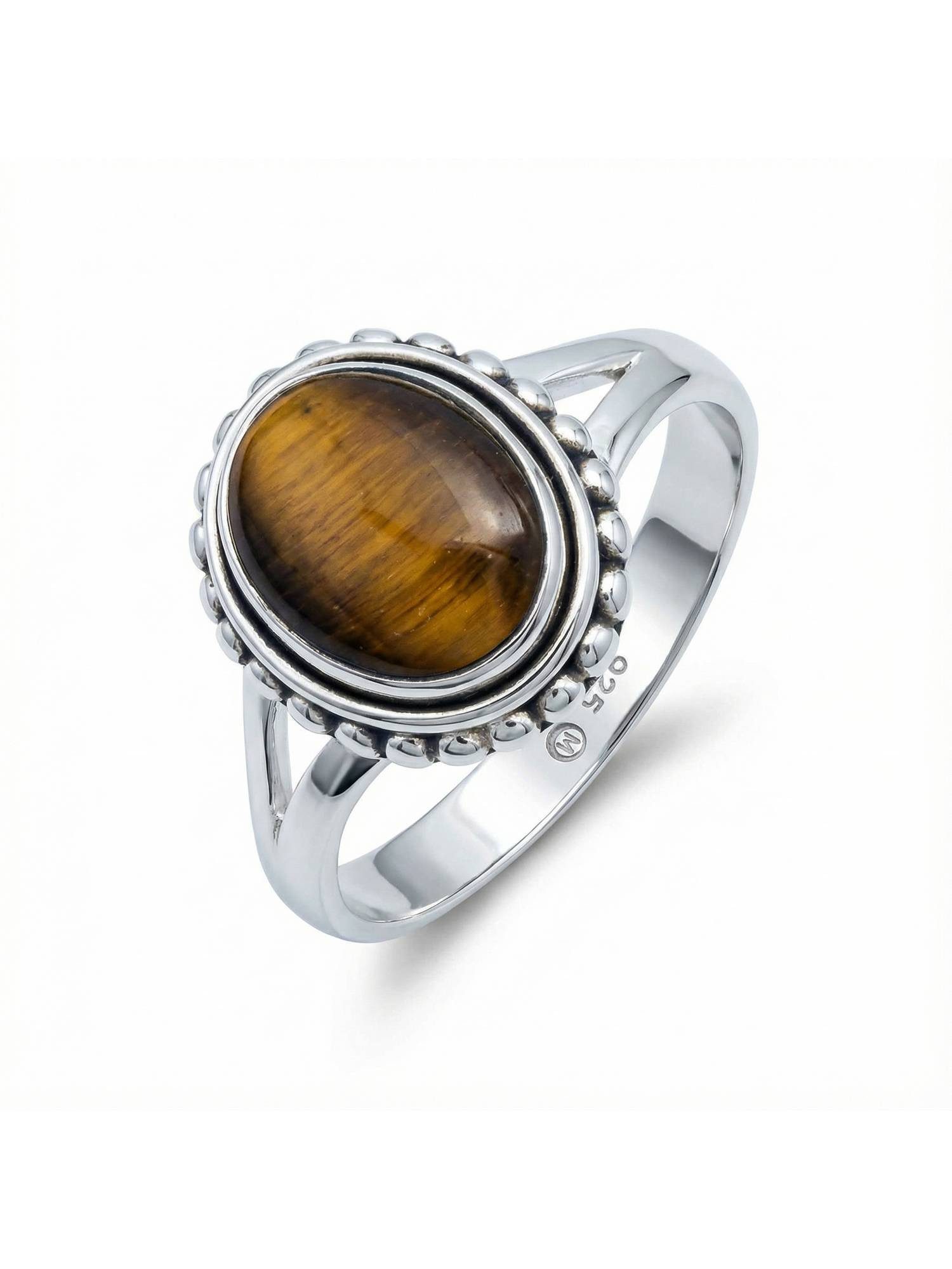 mantraroma Silberring GAMSA aus 925 Silber mit Tigerauge (Ring mit Schmuckbeutel), Damenring aus 925er Silber
