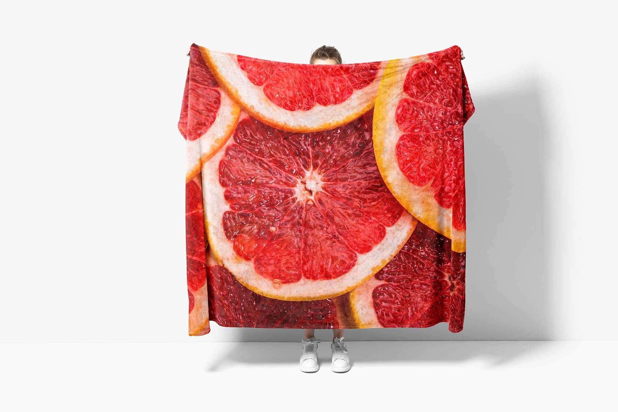 Sinus Art Handtücher Handtuch Strandhandtuch mit Sch, Orangen (1-St), Baumwolle-Polyester-Mix Kuscheldecke Handtuch Saunatuch Fotomotiv Frucht