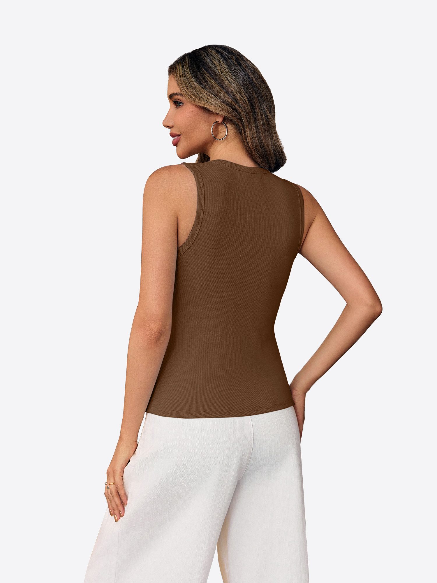 Imily Bela Ripptanktop Damen Gerippt ärmellos Rundhals Knöpfe (Packung, 1-tlg., 1per-Pack) mit außermittiger Knopfleiste in Unifarbe