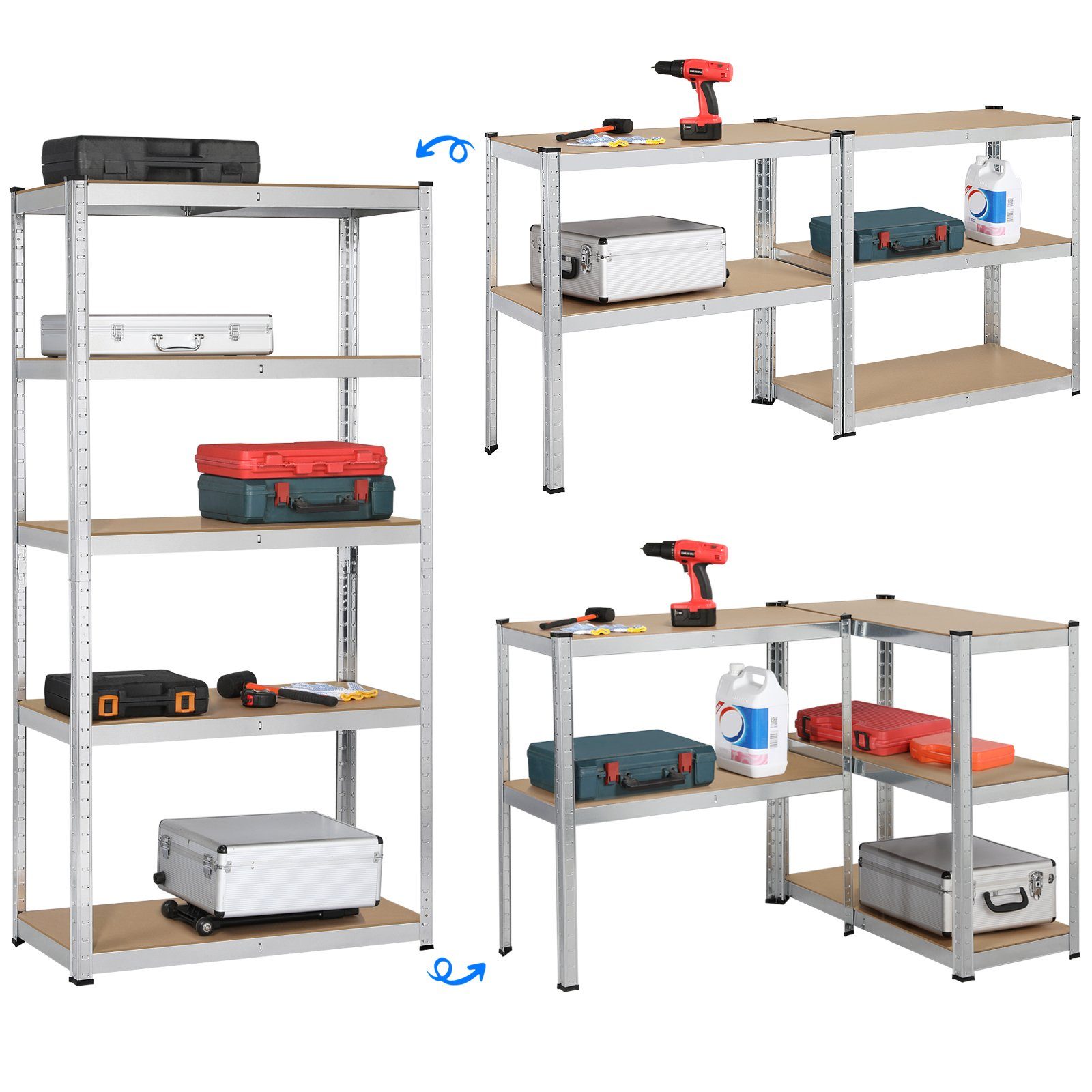 Yaheetech Standregal 5-Stufiges Lagerregal 90 x 40 x 180cm, mit verstellbaren Einlegeböden & flexibler Konfiguration – Bild 3 von 5