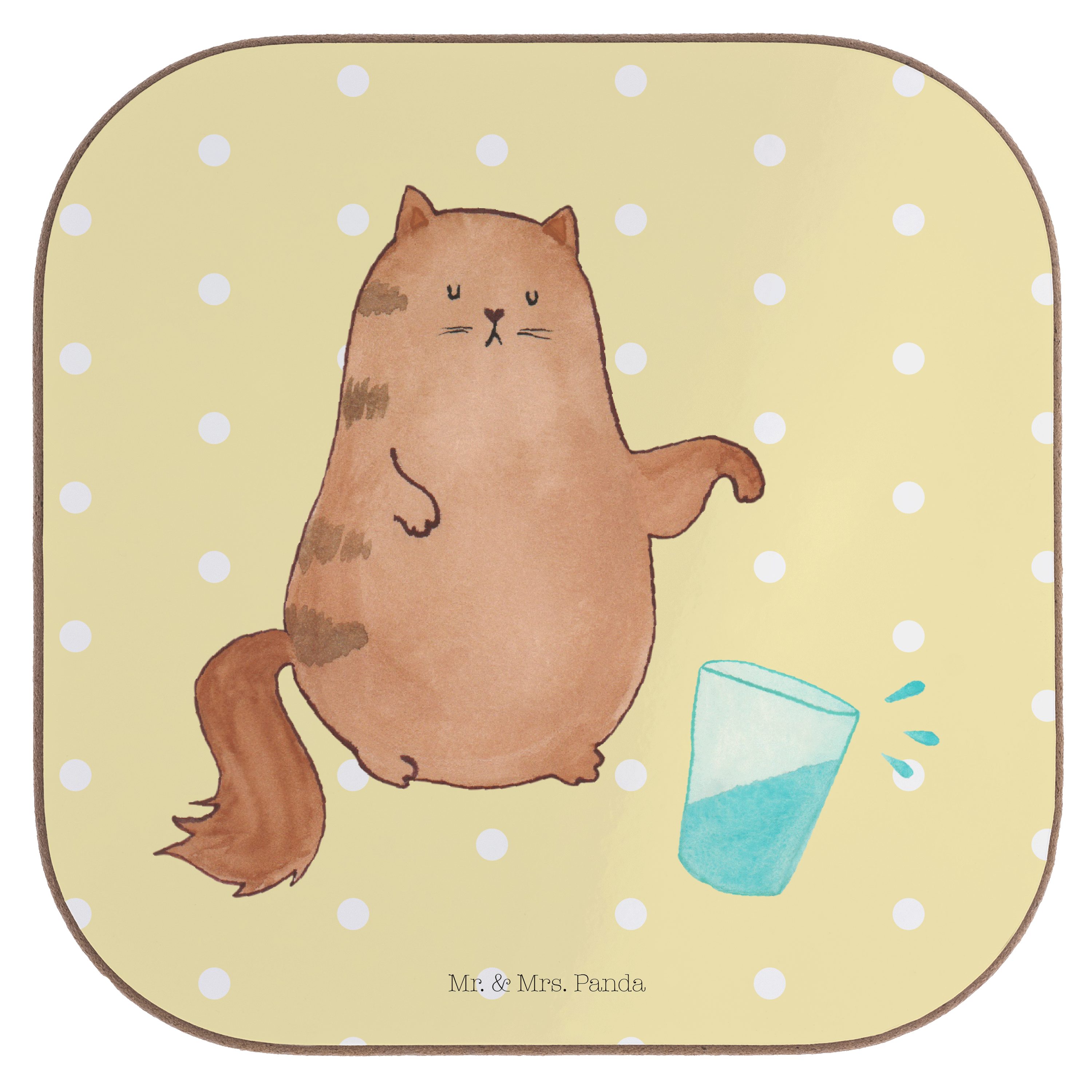 Gelb 1-tlg. Mrs. Pastell & Panda Wasserglas - - Geschenk, Getränkeuntersetzer Katzenliebhaberprodukte, Mr. Katze