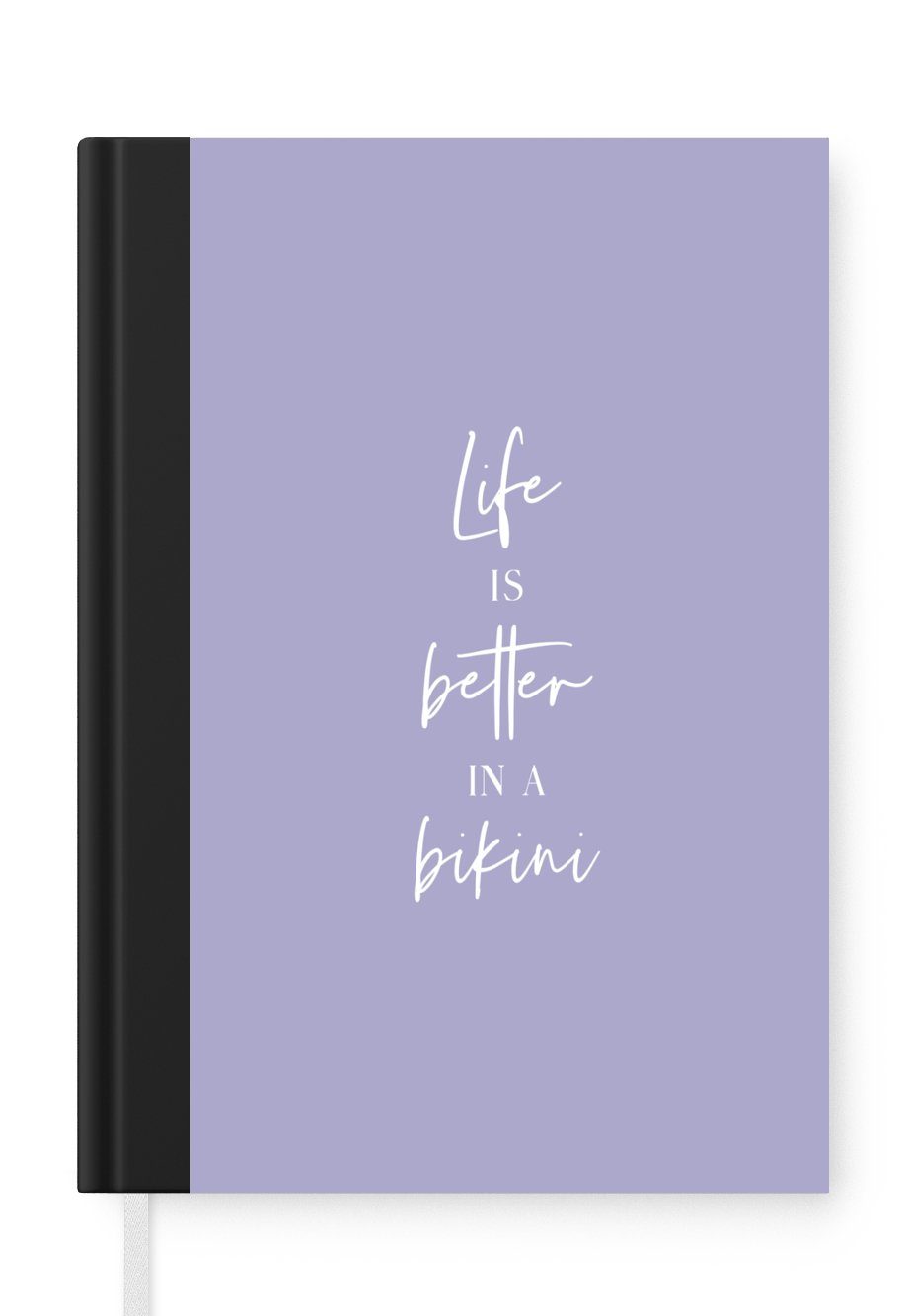 MuchoWow Notizbuch Das Leben ist besser im Bikini - Lila - Zitat, Journal, Merkzettel, Tagebuch, Notizheft, A5, 98 Seiten, Haushaltsbuch