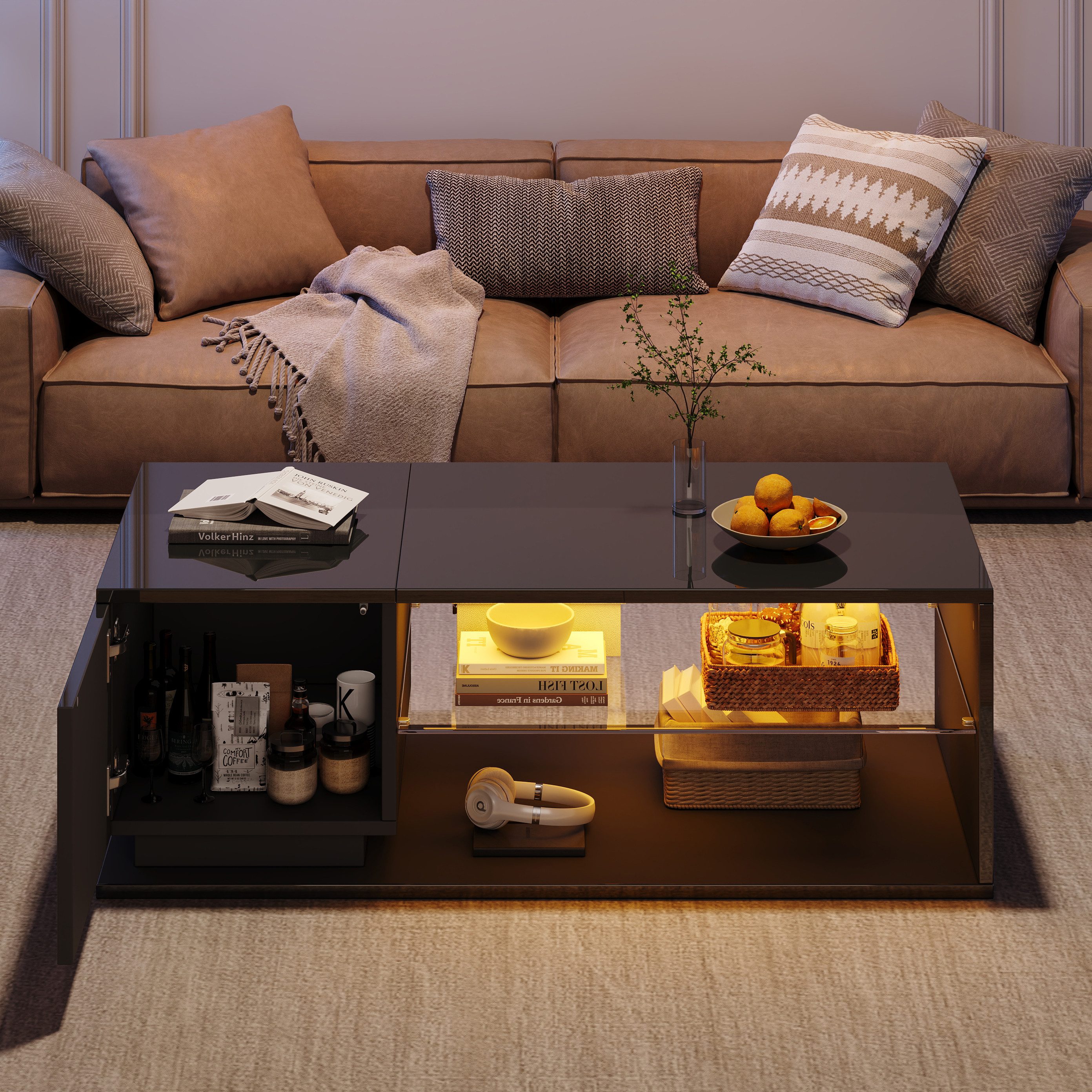 OKWISH Couchtisch Kaffeetisch mit Stauraum (Wohnzimmertisch, günstig online kaufen
