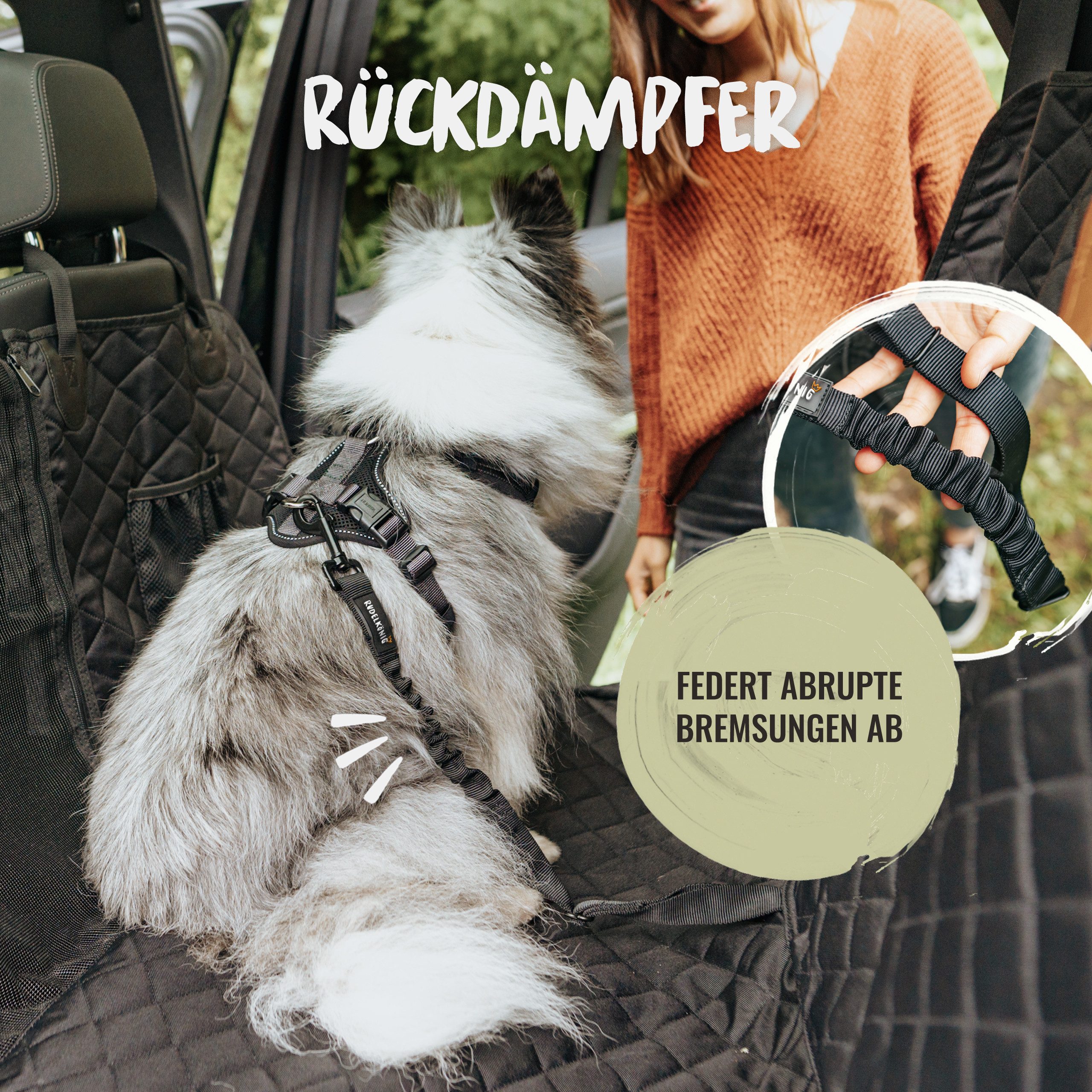 Rudelkönig Autohundegeschirr Hundegurt, Sicherheitsgurt Hund Auto 60-80cm Anschnallgurt elastisch, Nylon, Verstellbarer Gurt 60-80cm mit Rückdämpfung