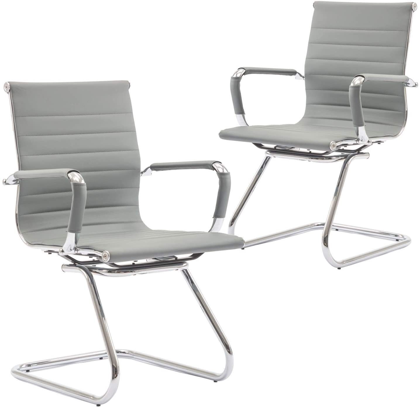 WAHSON OFFICE CHAIRS Bürostuhl Freischwinger aus Besucherstuhl Grau Kunstlederbezug