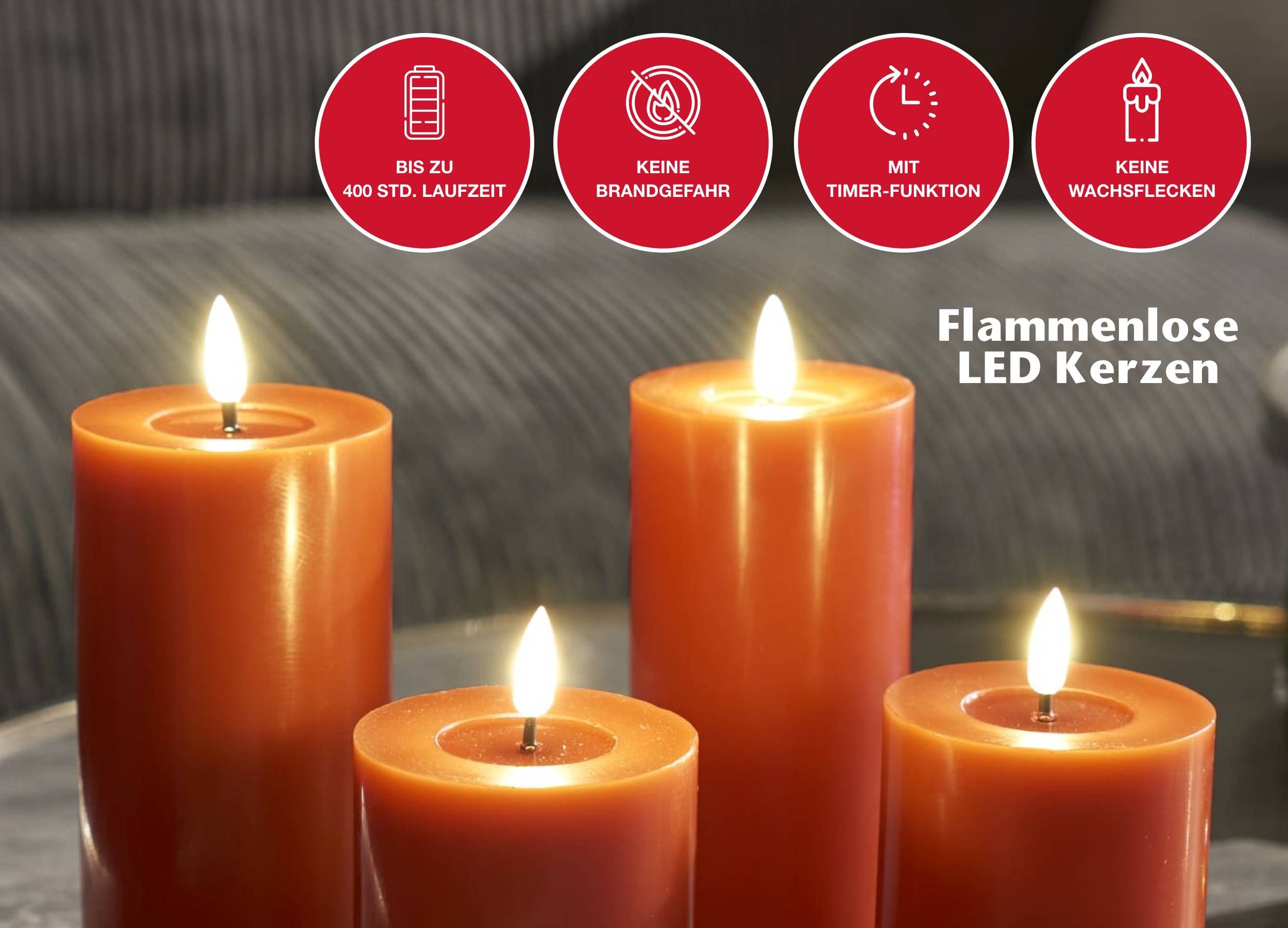 LC Home LED-Kerze Candela Lights LED Kerzen 4er Set Winter glatt Echtwachs (4-tlg) – Bild 2 von 5