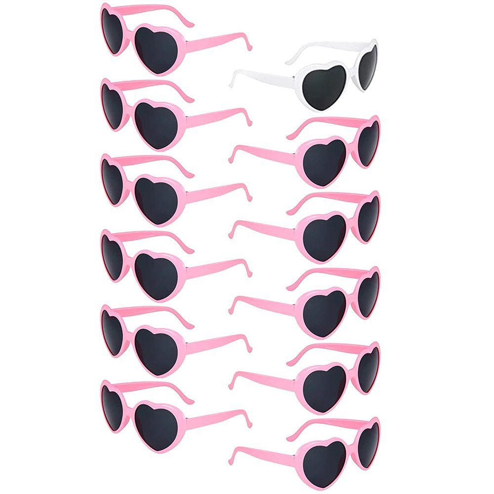 GelldG Sonnenbrille Herz Sonnenbrille, Hippie Herzförmige Brille, Deko Accessoires Weiß/Rosa