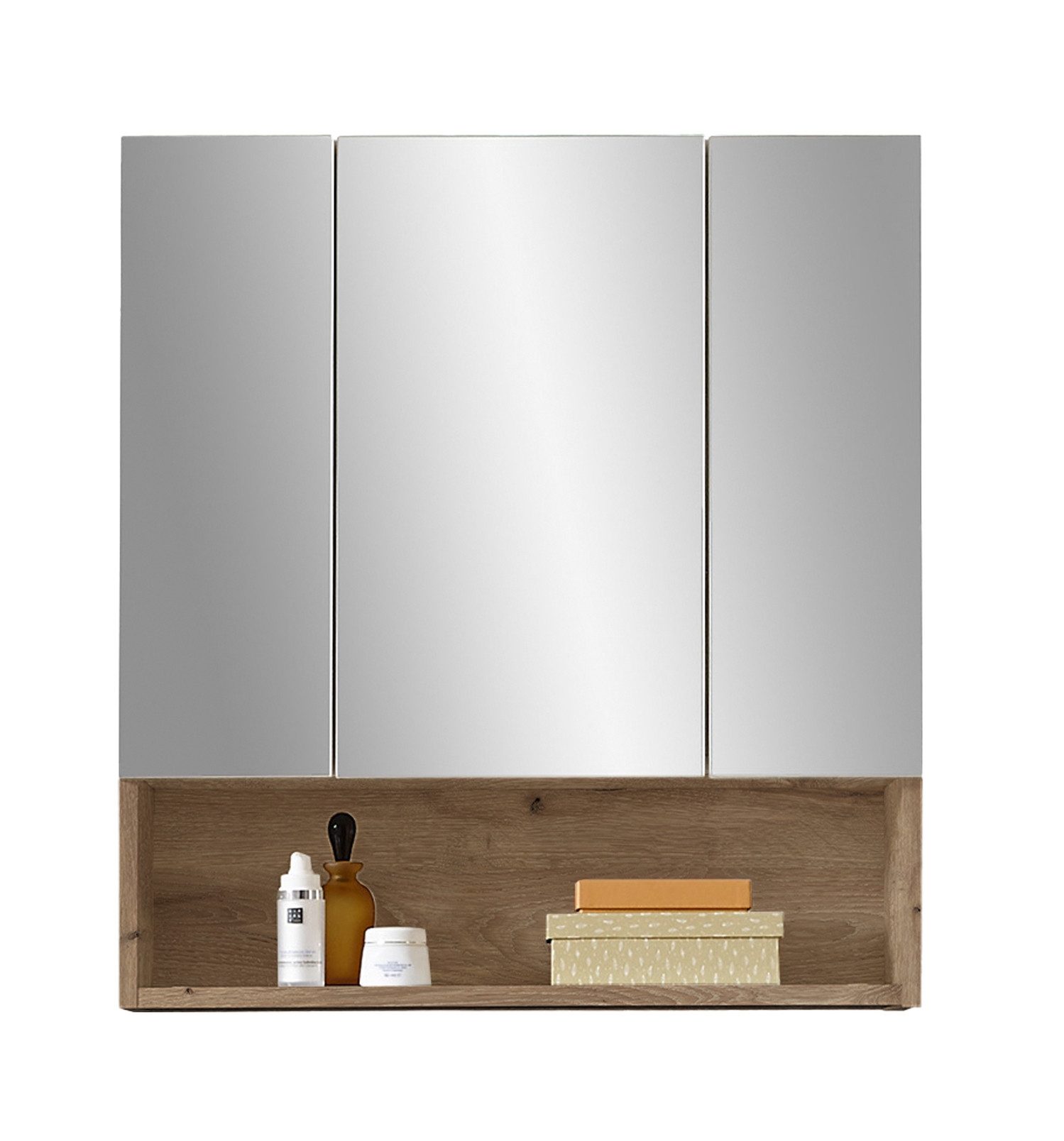 BEGA BBK Badezimmerspiegelschrank 3 Spiegeltüren, Ablagefach, viking oak Dekor - 65x71x20cm (BxHxT)