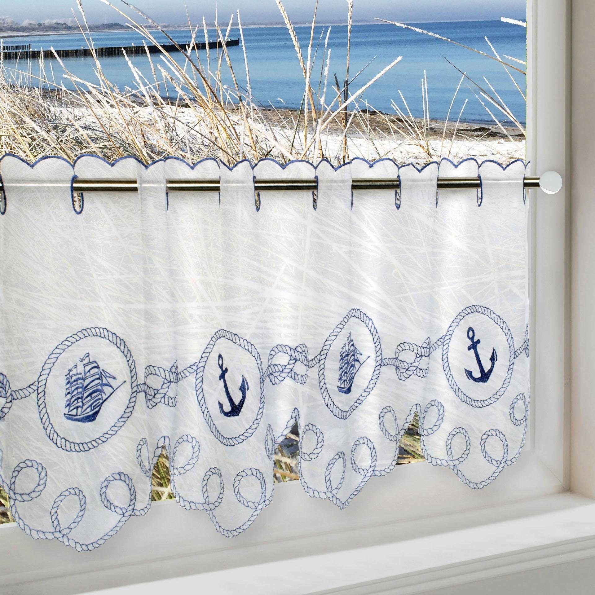 Delindo Lifestyle Scheibengardine ANKER SEGELSCHIFF (1 St), Stangendurchzug, transparent, Voile, HxB: 45x115, mit Stangendurchzug, für die Küche