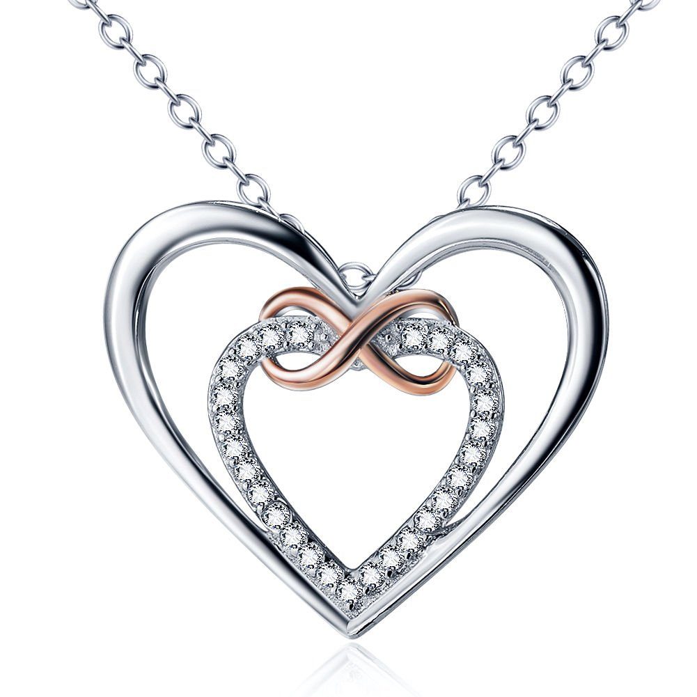 Schmuck-Elfe Kette mit Anhänger Infinity Heart, 925 Silber teilvergoldet