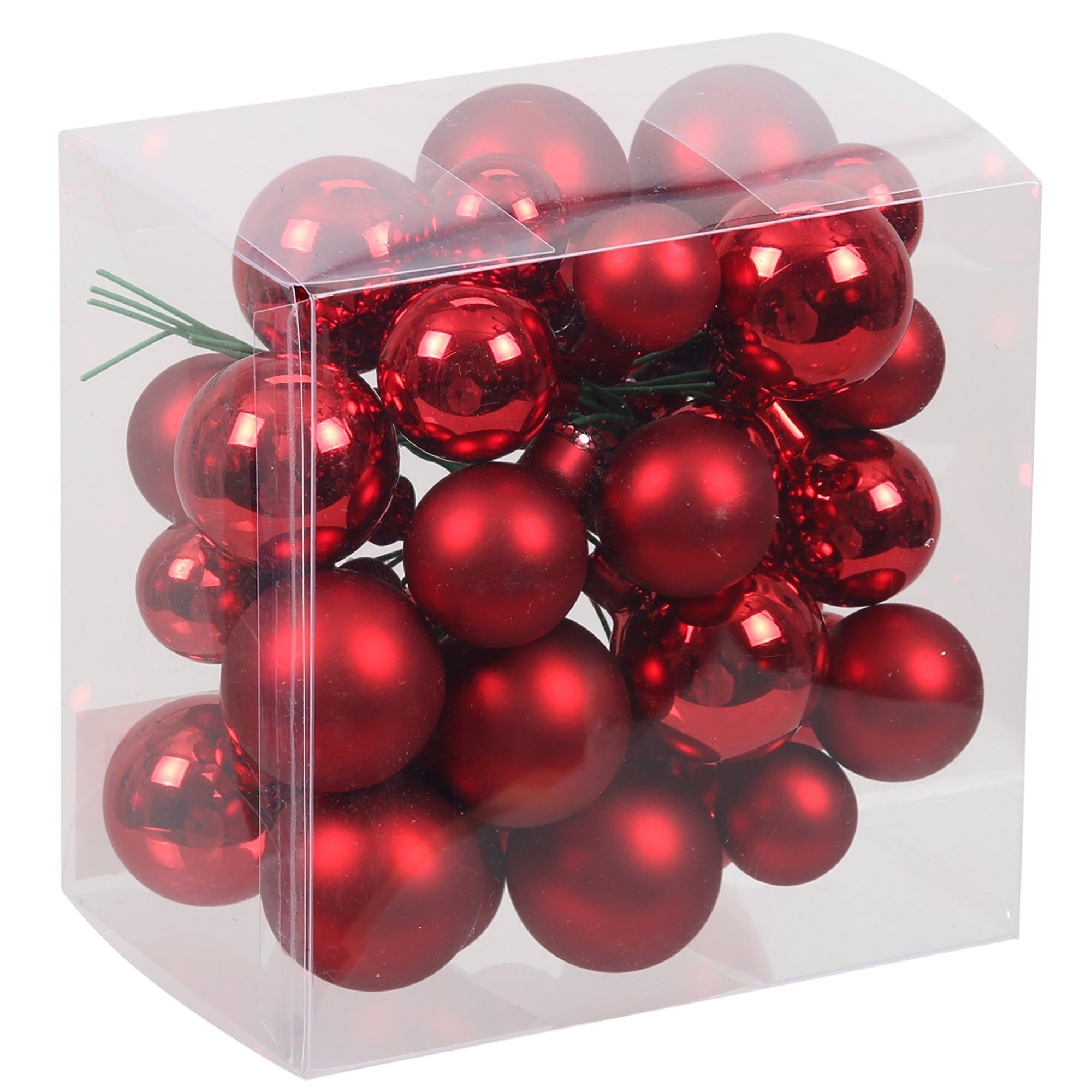 Annastore Weihnachtsbaumkugel 115629 - Bündel aus Glaskugeln an Draht - Spiegelbeeren, Weihnachtsdeko, Baumkugeln an Draht Rot (glänzend+matt)