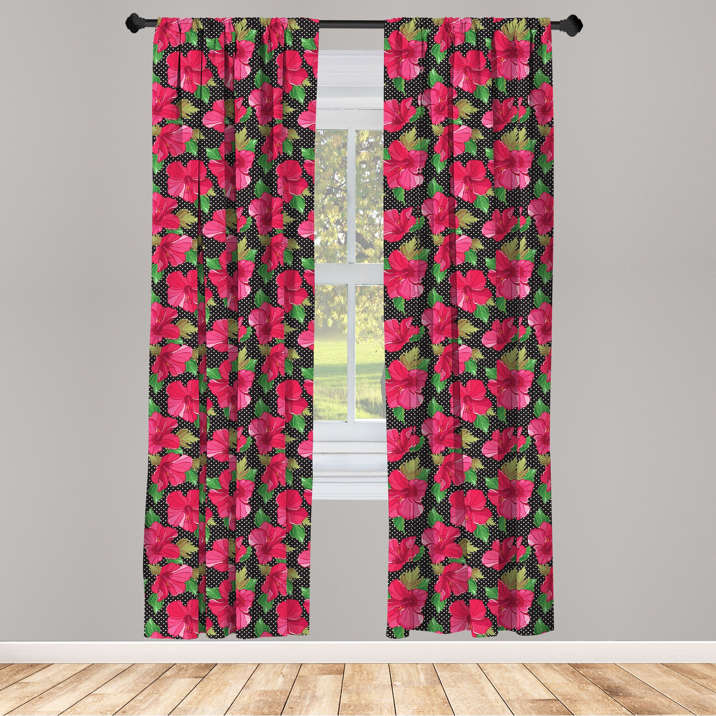 Gardine Vorhang für Wohnzimmer Schlafzimmer Dekor, Abakuhaus, Microfaser, Hawaii Tupfen Hibiscus | Fertiggardinen