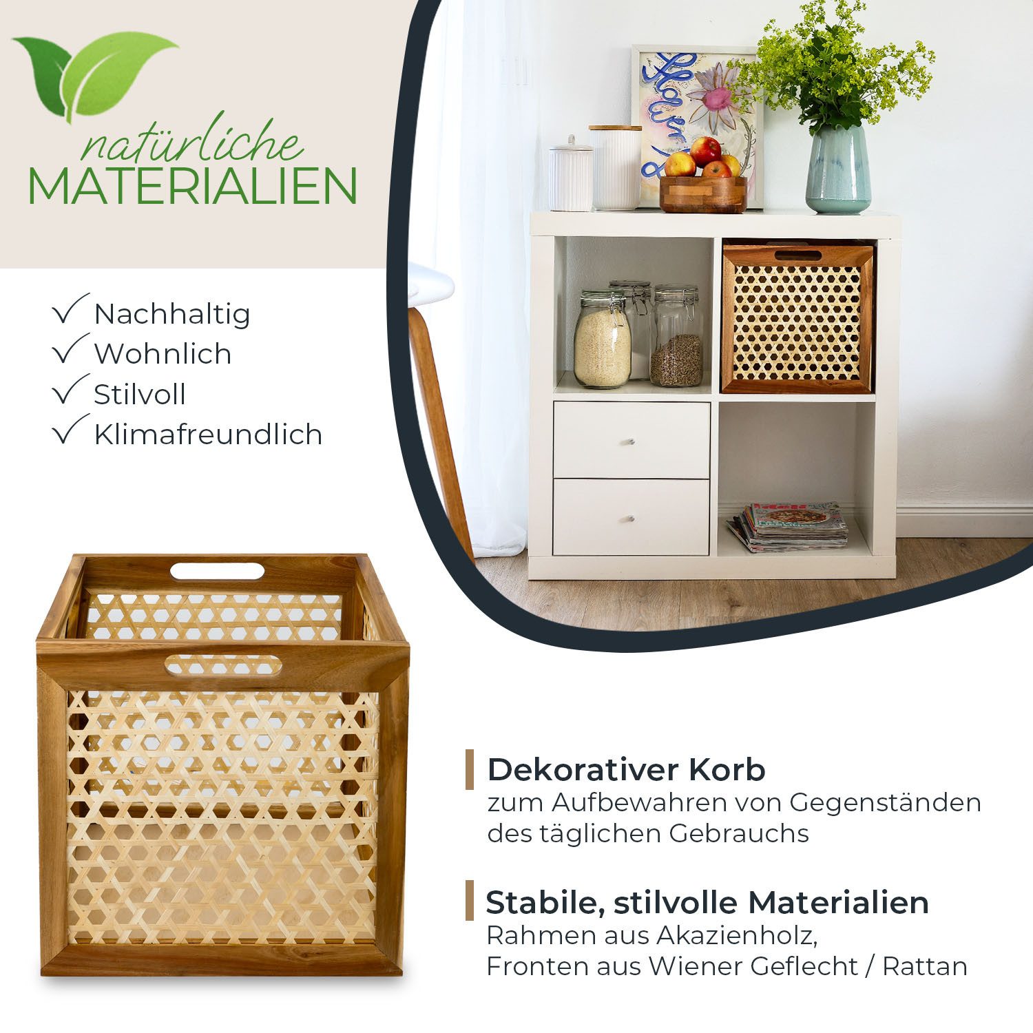 HMF Regalkorb Aufbewahrungskorb geflochten aus Rattan, mit Wiener Geflecht, günstig online kaufen