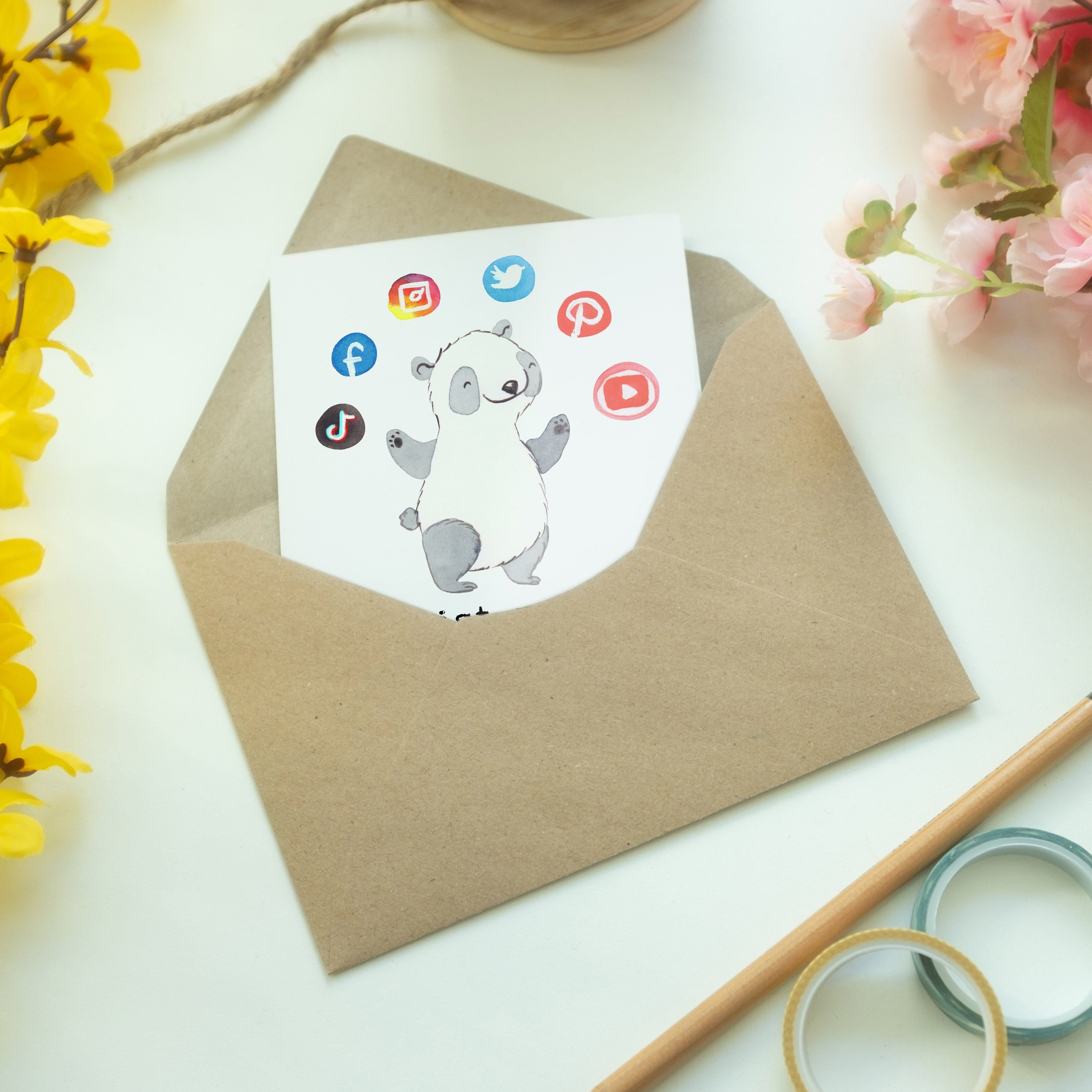 Mr. & Mrs. Panda Grußkarte mit Geschenk, - Media Weiß Einladungskarte, Herz Manager Glü Social 