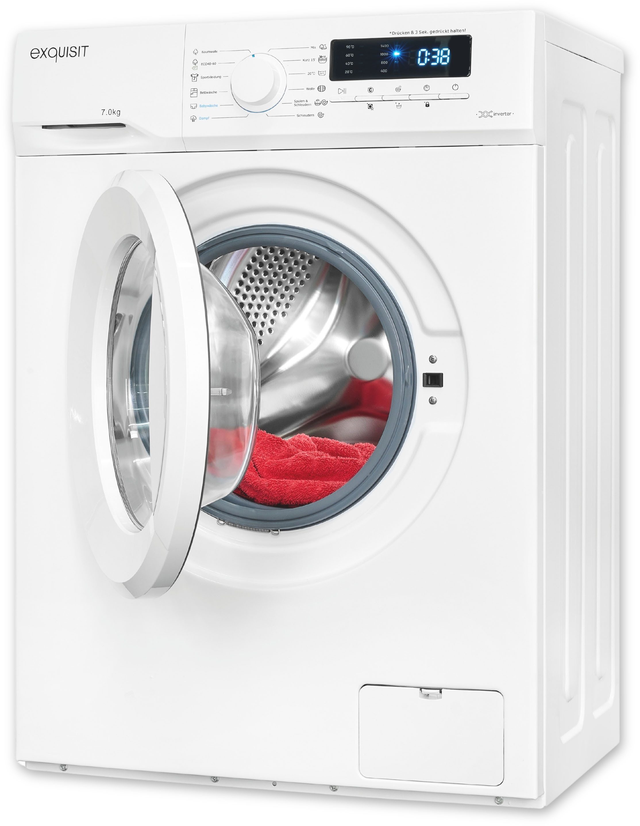 exquisit Waschmaschine WA7014-020A, 7 kg, 1400 U/min, Kurzprogramm-frische Wäsche nach 15 Minuten,AquaStop-Vollwasserschutz