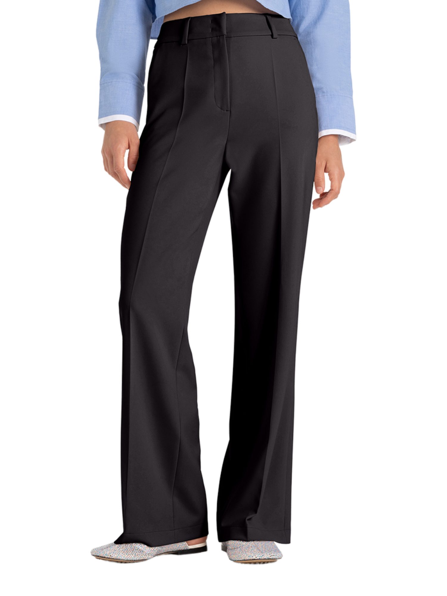 Cambio Stoffhose schwarz, Business, Polyester, Unifarben, Wide Leg, Mittel