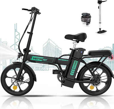 HITWAY E-Bike 36V/8,4Ah Batterie,250W Motor,25km/h,bis 35-70km,16", Kettenschaltung, Heckmotor, 302.4 Wh akku, für Damen und Herrn mit Pumpe, Fahrradschloss