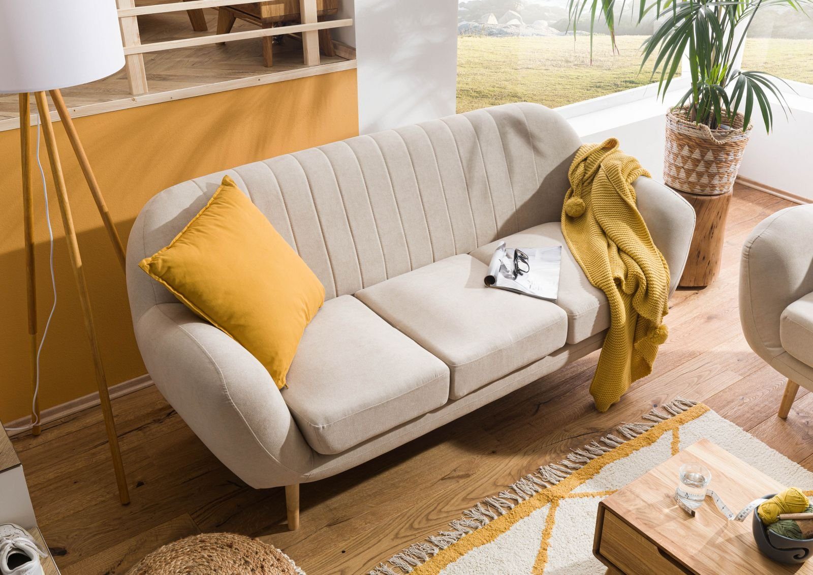 beige Massivmoebel24 3-Sitzer 190x85x88 HOLMA Sofa Sofa