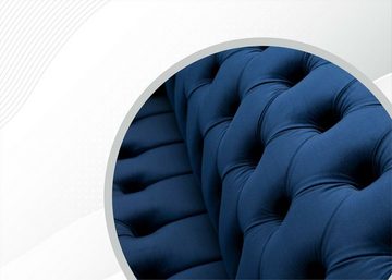 JVmoebel Chesterfield-Sofa, Design Chesterfield Sofagarnitur 2 Sitzer Couch Textil Blau Polster