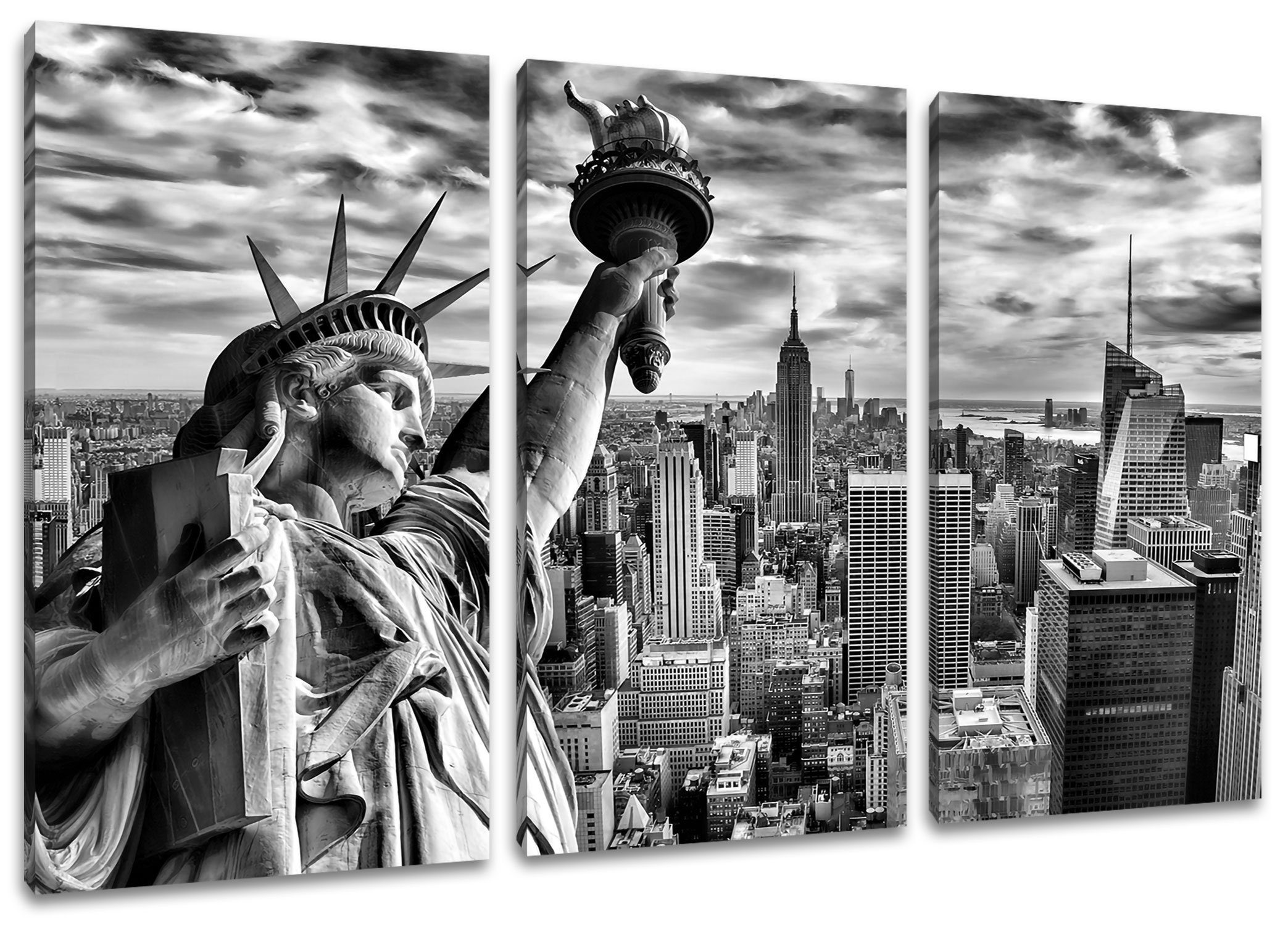 Pixxprint Leinwandbild Freiheitsstatue in Leinwandbild York Zackenaufhänger bespannt, New 3Teiler New (120x80cm) inkl. (1 St), York, Freiheitsstatue in fertig
