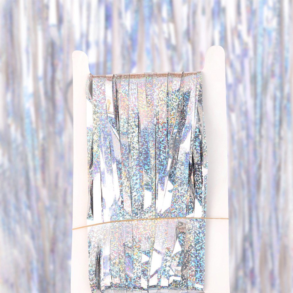 Vorhang Lametta Vorhang Silber, Hintergrund, Glitzer Metallic Silber‎‎ GelldG Folienfransen