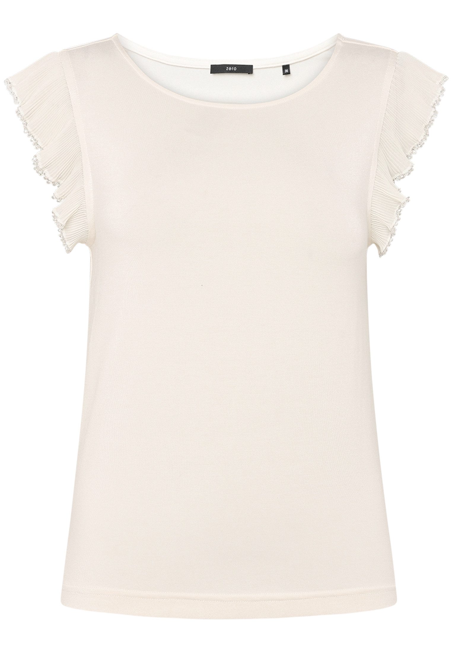 Zero Kurzarmshirt Damen Rüschen mit Perlen (1-tlg) Perlen