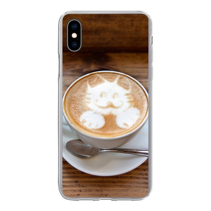 MuchoWow Handyhülle Eine Katze ist als Latte Art im Schaum eines Cappuccinos abgebildet Handyhülle Apple iPhone Xs Max Smartphone-Bumper Print Handy